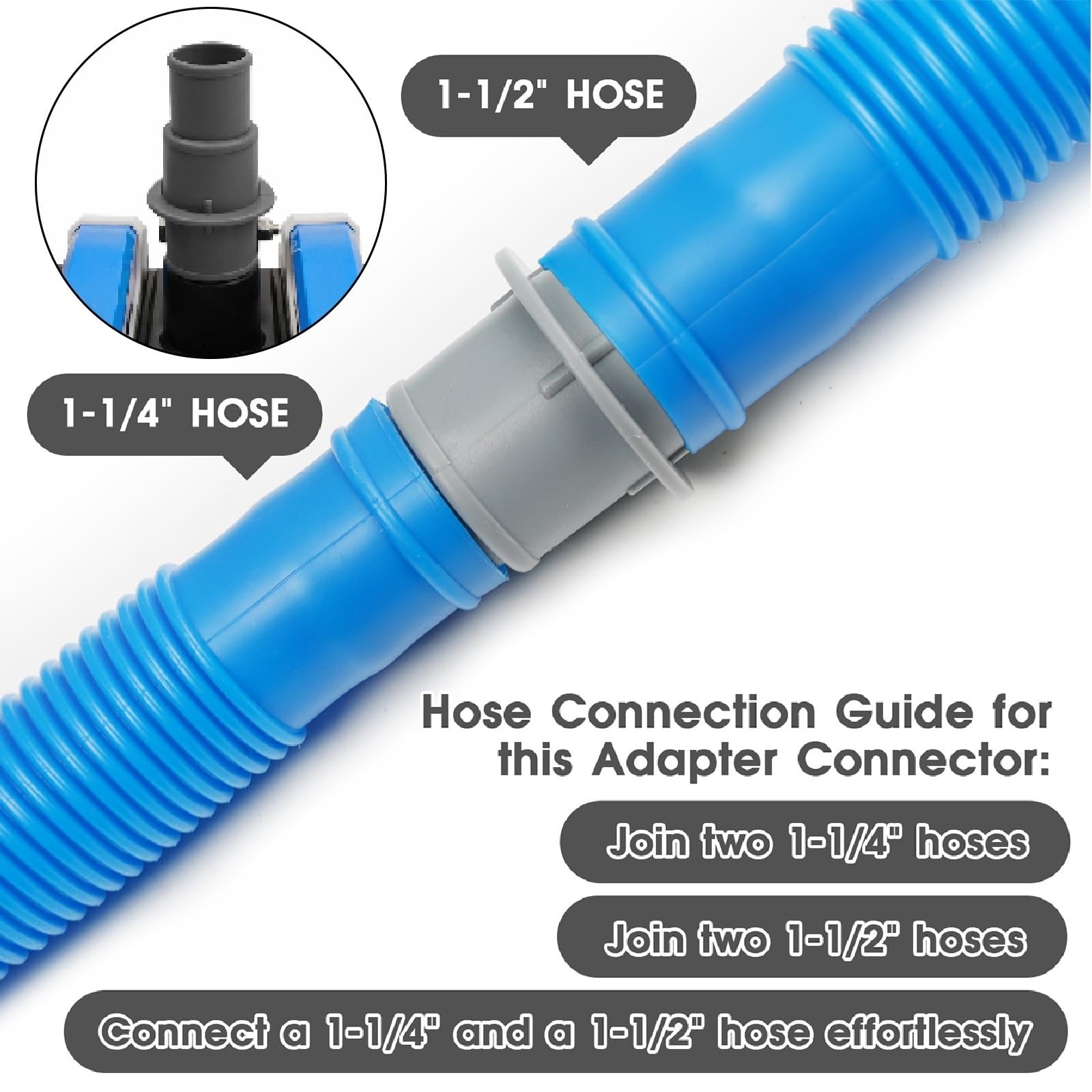 Pool Hose Adapter Connector 1-1/4&Prime; to 1-1/2&Prime; Plastic – 2 Pack