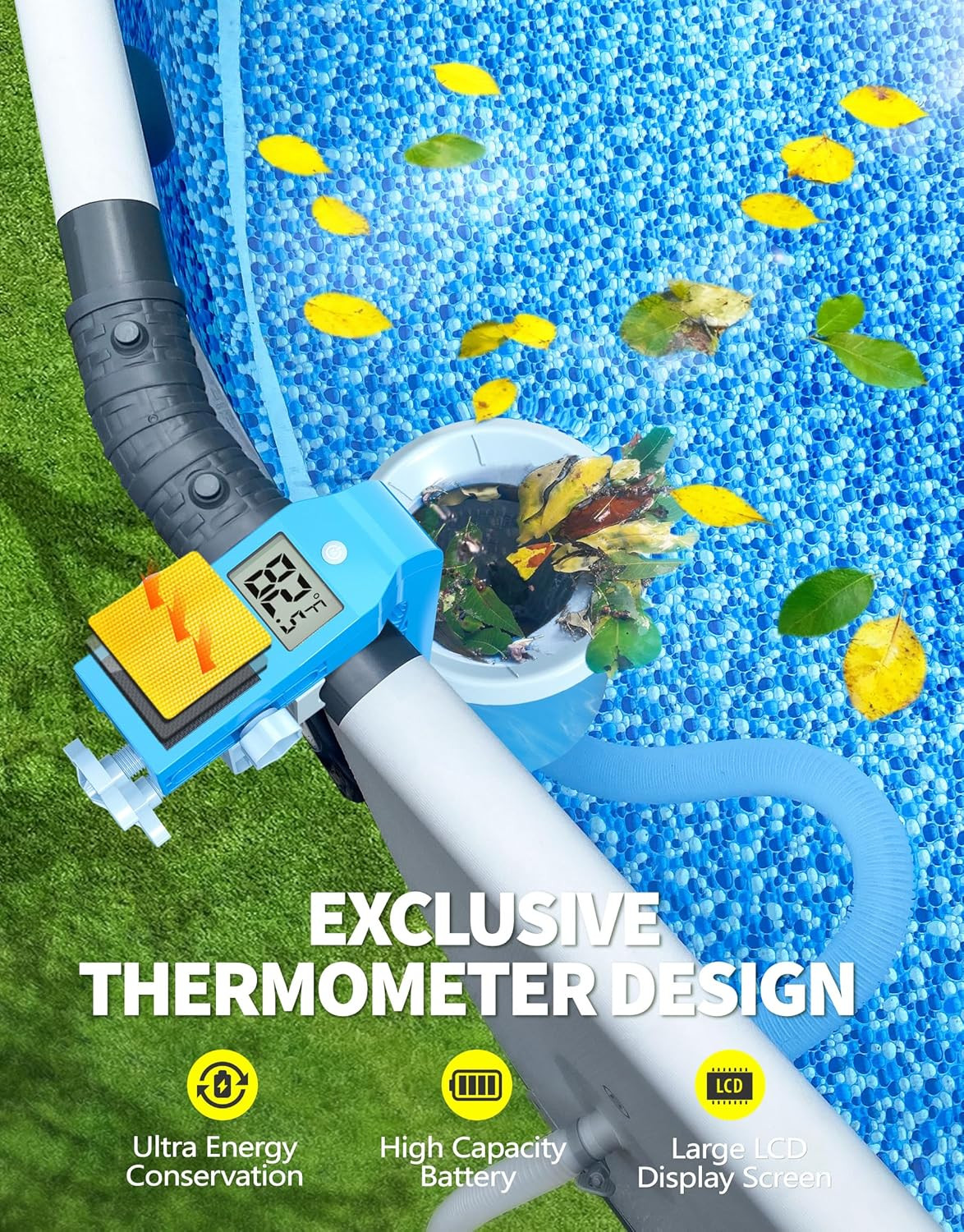 above Ground Pool Skimmer with Solar Digital Thermometer | Wall Mount Surface Sk