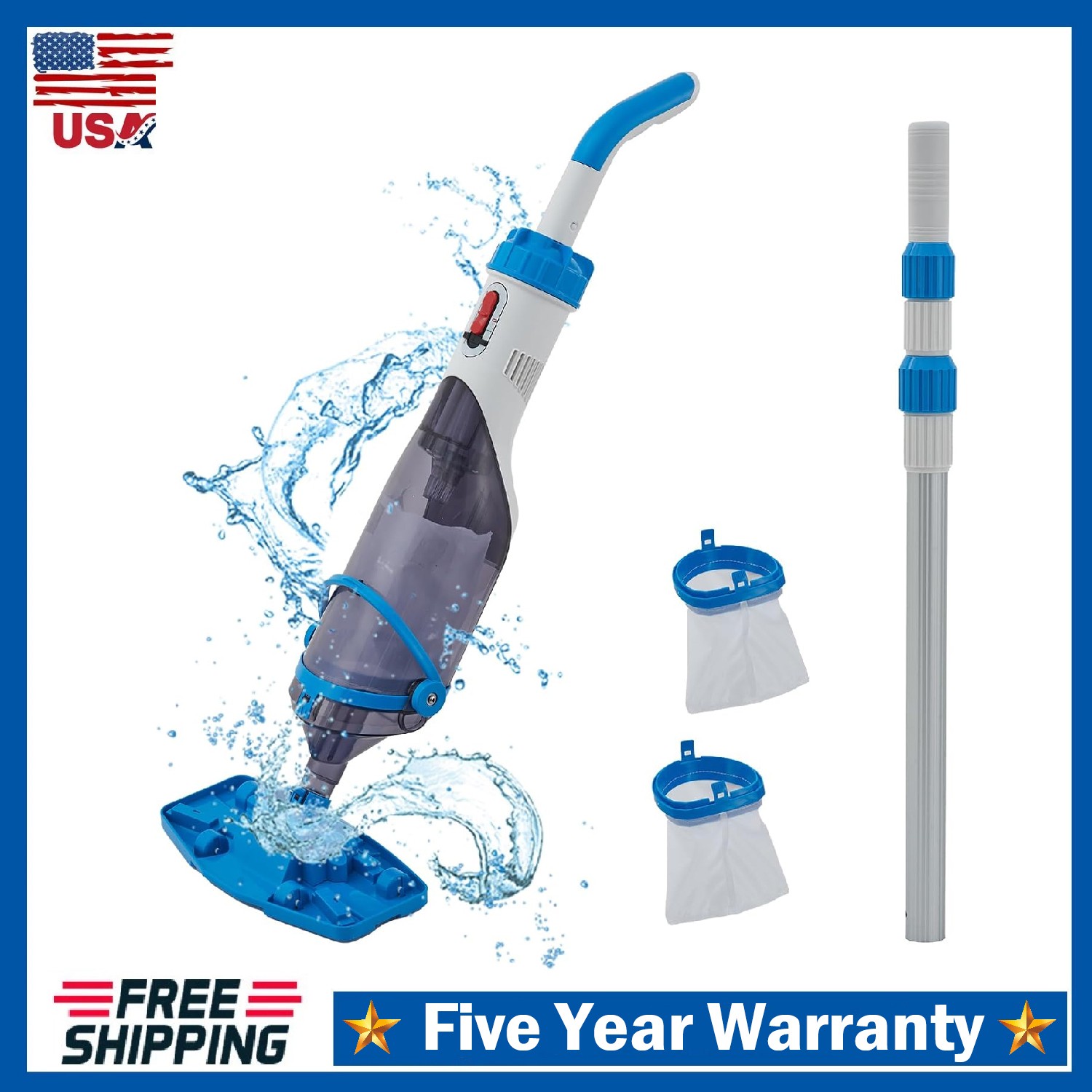 Cordless Rechargeable Pool Vacuum Handheld with Telescopic Pole for Above Ground