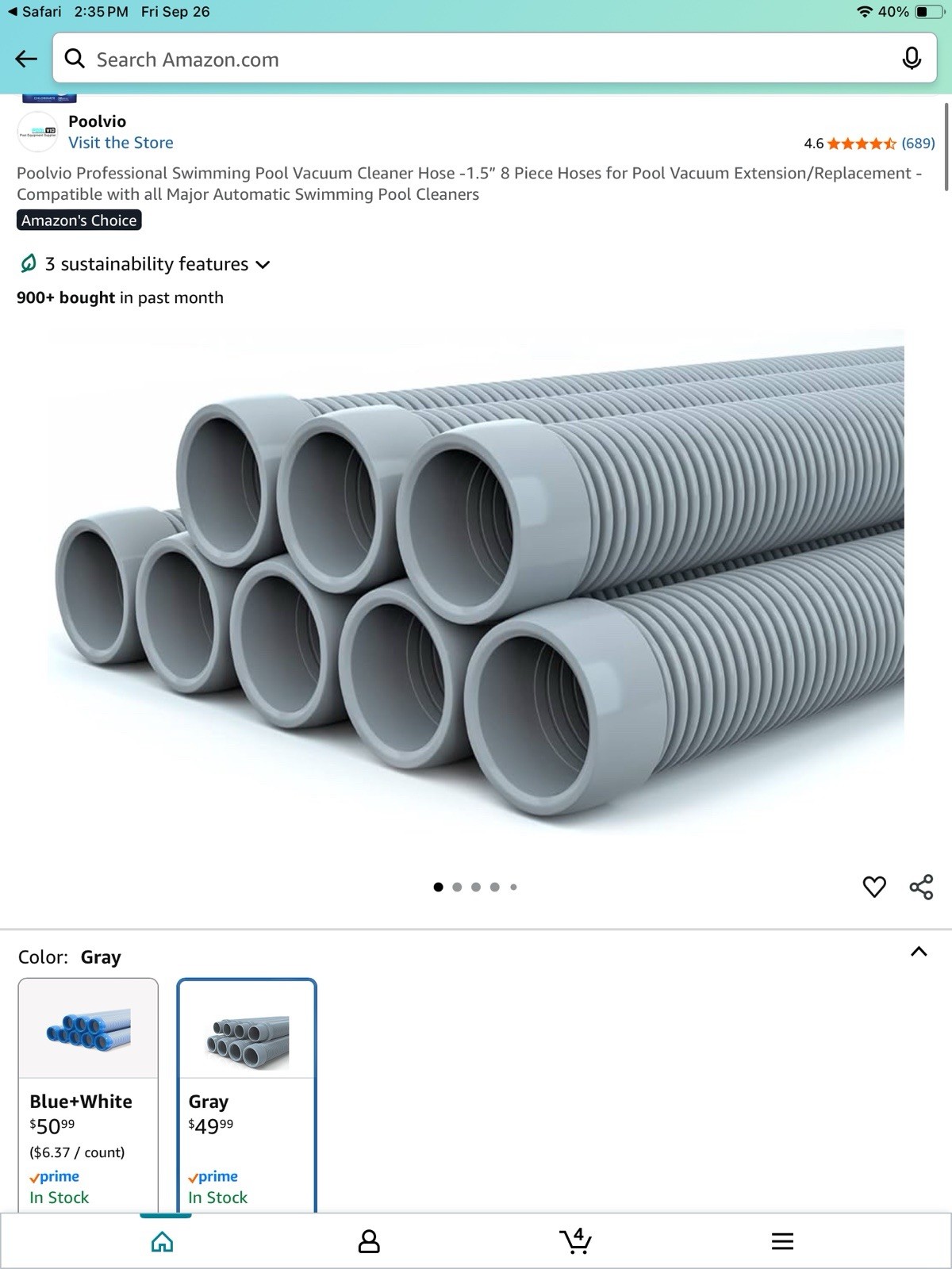 8 Sections of 40 Inch Pool Vacuum Hose – Total 26 Feet for Efficient Cleaning