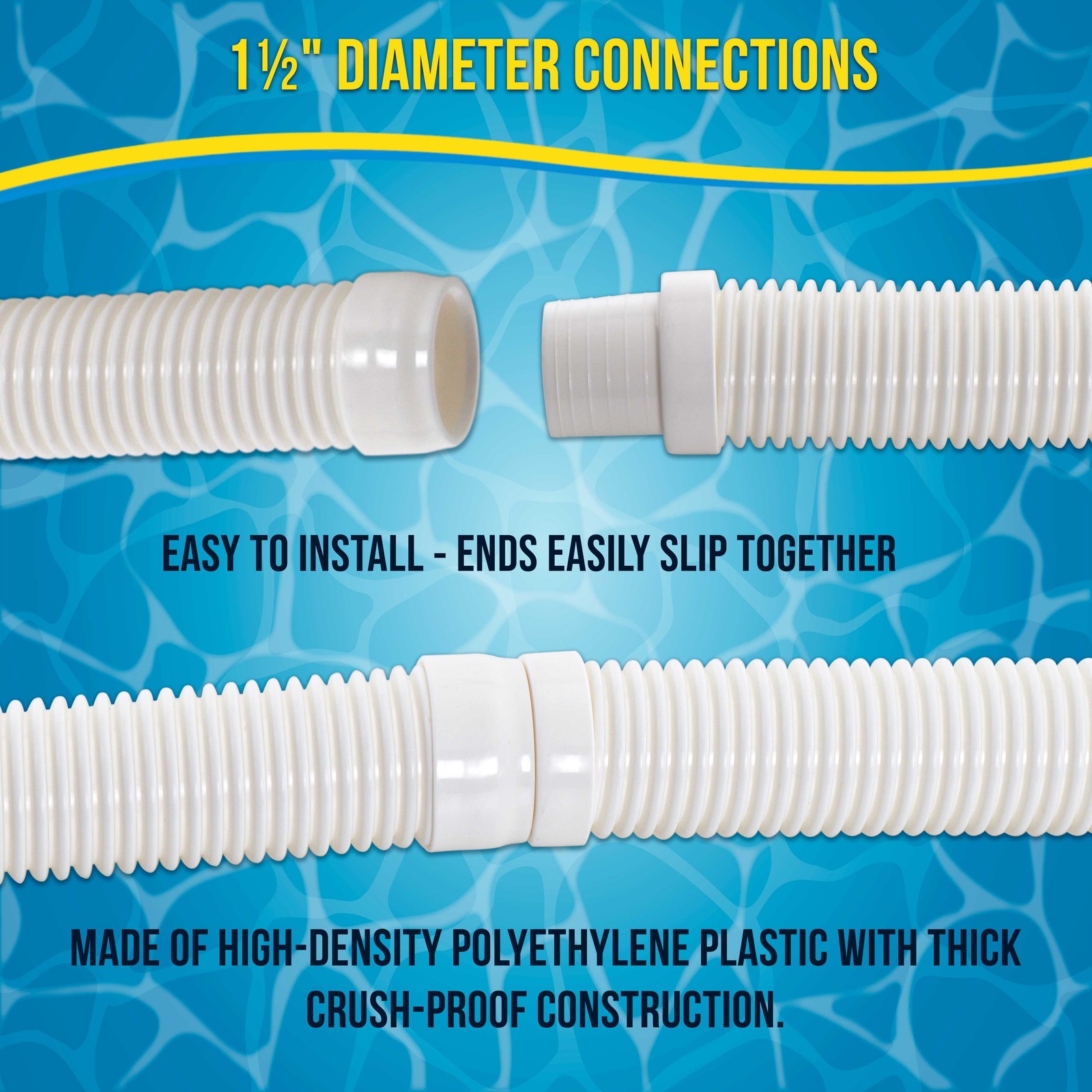 8pc Swimming Pool Vacuum Cleaner Hose Set, 40&Prime; Flexible Sections, 1.5&Prime; Cuff Ends