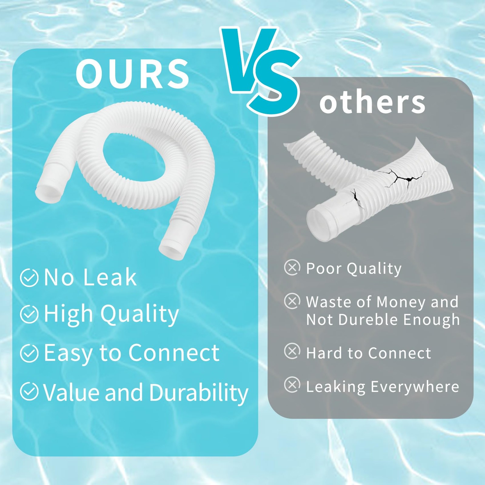 Ubante 2 Pack 1-1/4 Inch X 3Ft Foot Long White Above Ground Pool Flex