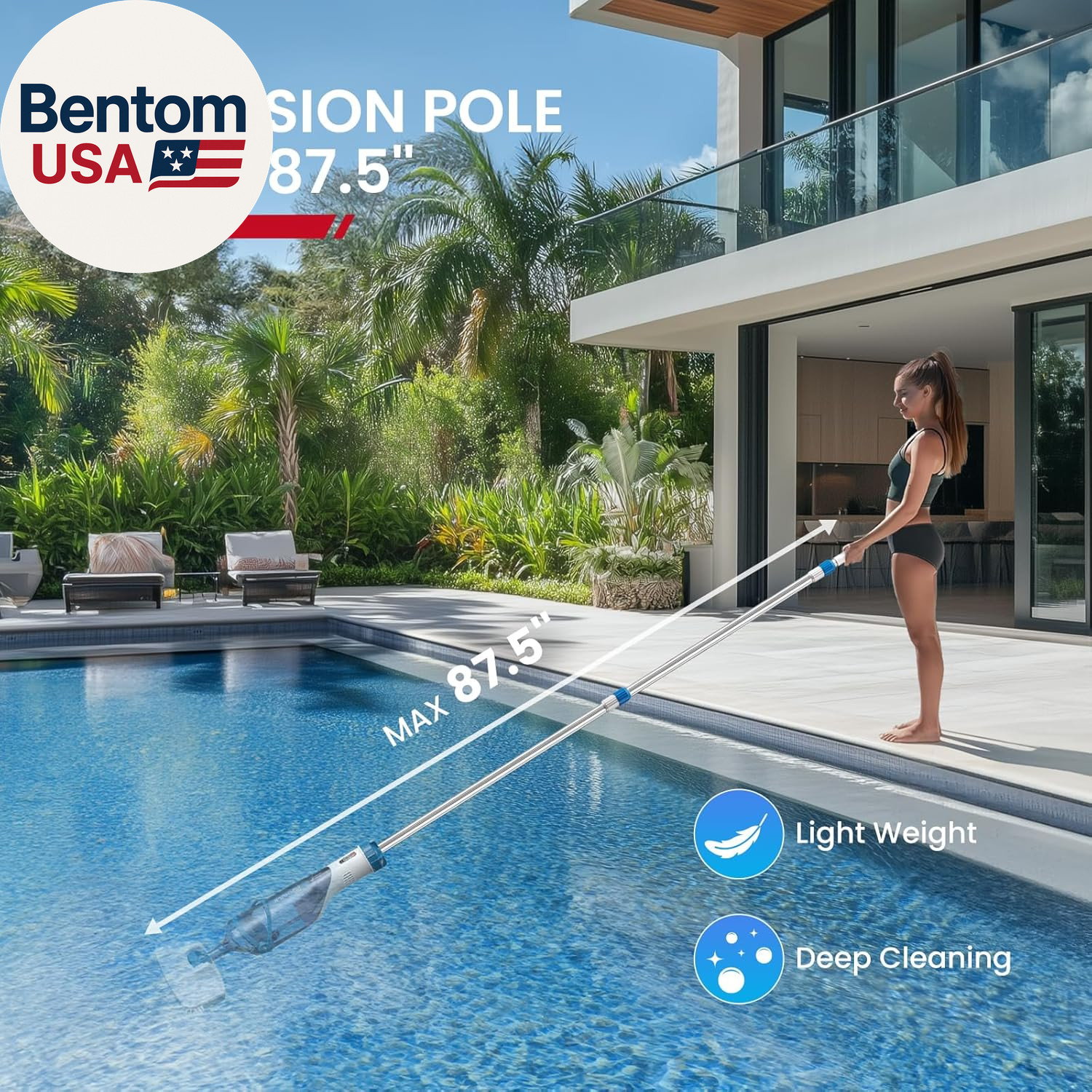 Pool Vacuum for above Ground Pool, Upgraded 13.4&Prime; Wide Head & Telescopic Pole, 1
