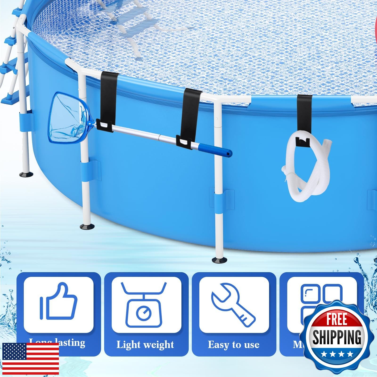 DoubleFill 4 PCS Poolside Pool Leaf Skimmer Net Holder Pole Hangers Above Gro