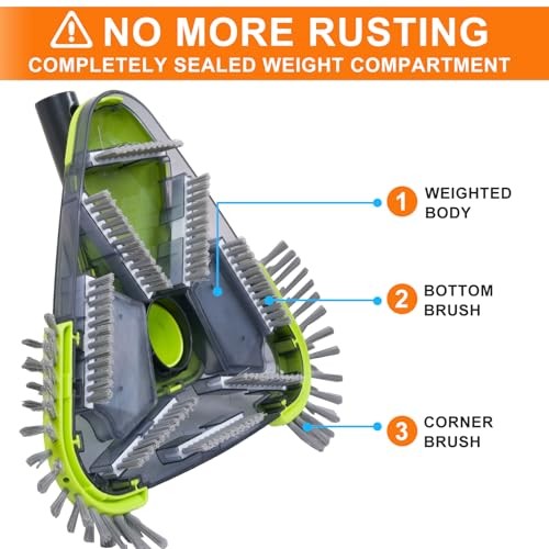 Upgrade Pool Vacuum Head with Side Brush & Universal Rotatable Hose