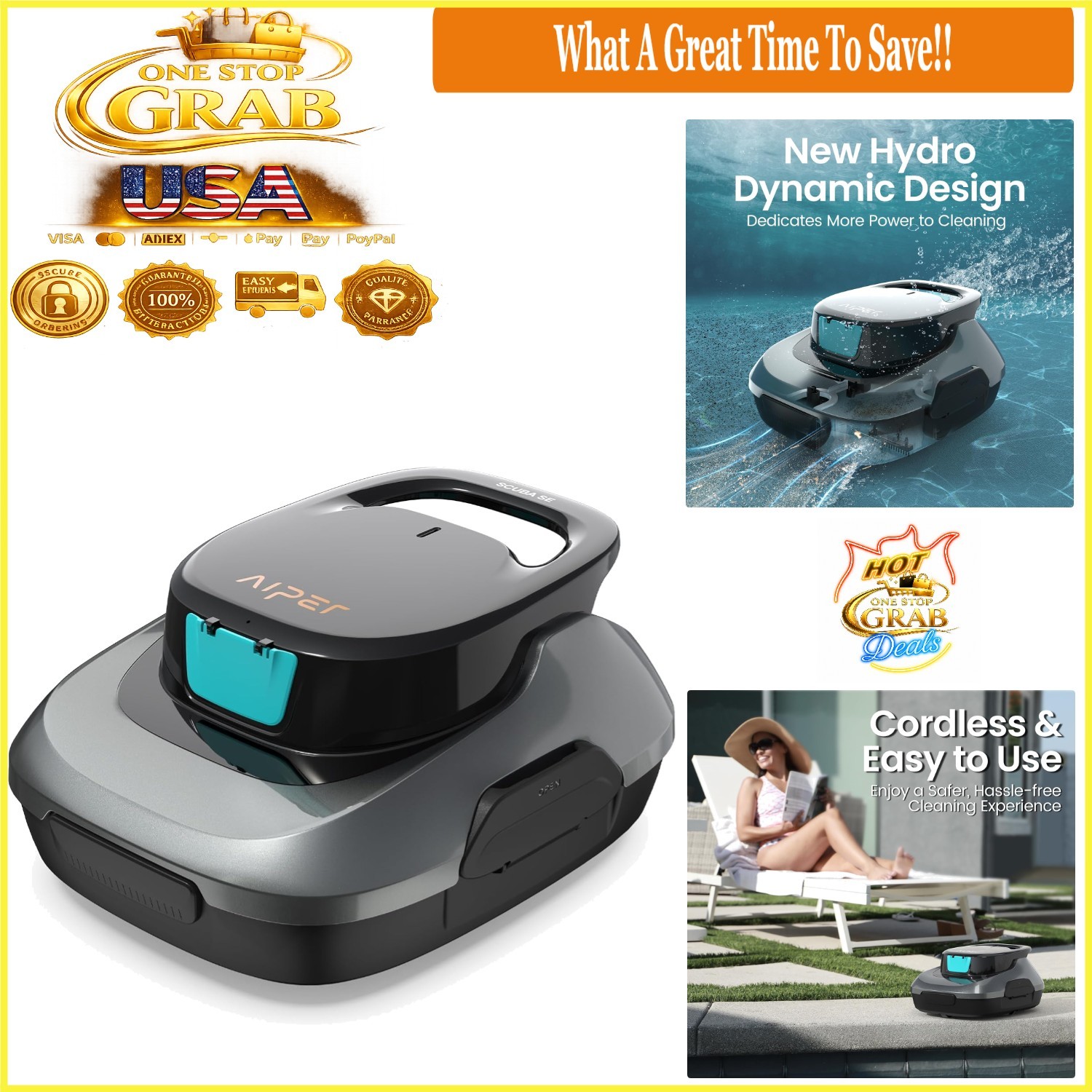 NEW 2024 Cordless Pool Cleaner Robotic Vacuum 1200GPH Suction Lightweight