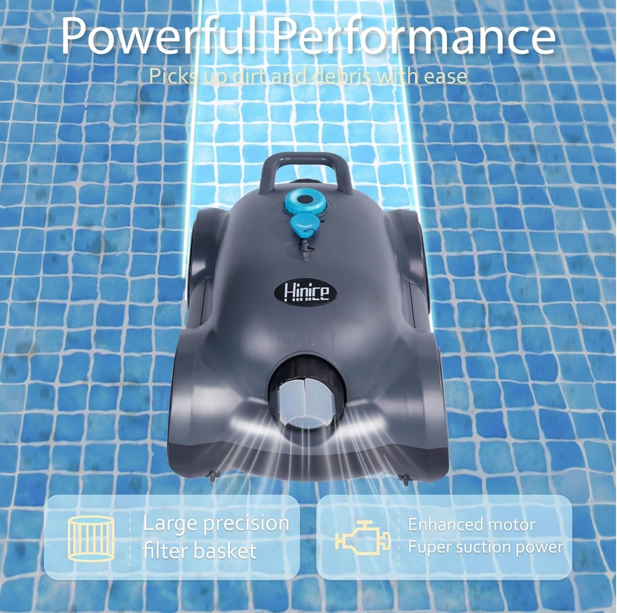 Cordless Robotic Pool Cleaner,Automatic Pool Vacuum Robot up to 2153 sq ft Black