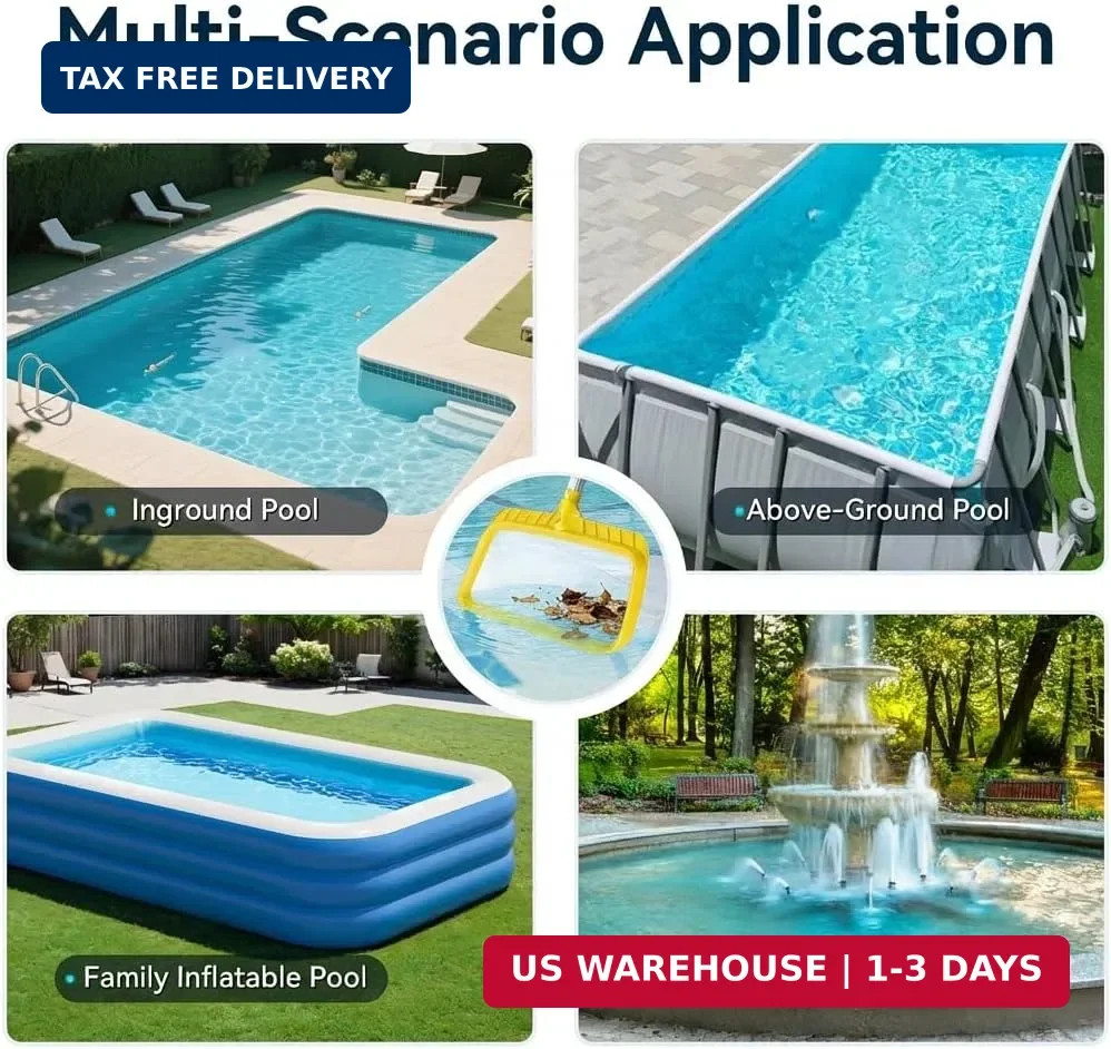 Professional Pool Skimmer Net with Yellow Frame & 30-Mesh – Heavy Duty Deep Leaf