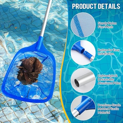 Tavaleu Pool Skimmer Net, Deep Pool Leaf Net with Reinforced Frame, Large Blue