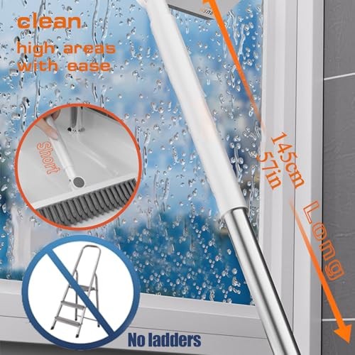 Floor Scrubbing Brush with 57&Prime; Adjustable Long Handle,3 in 1 Living Grout Blue