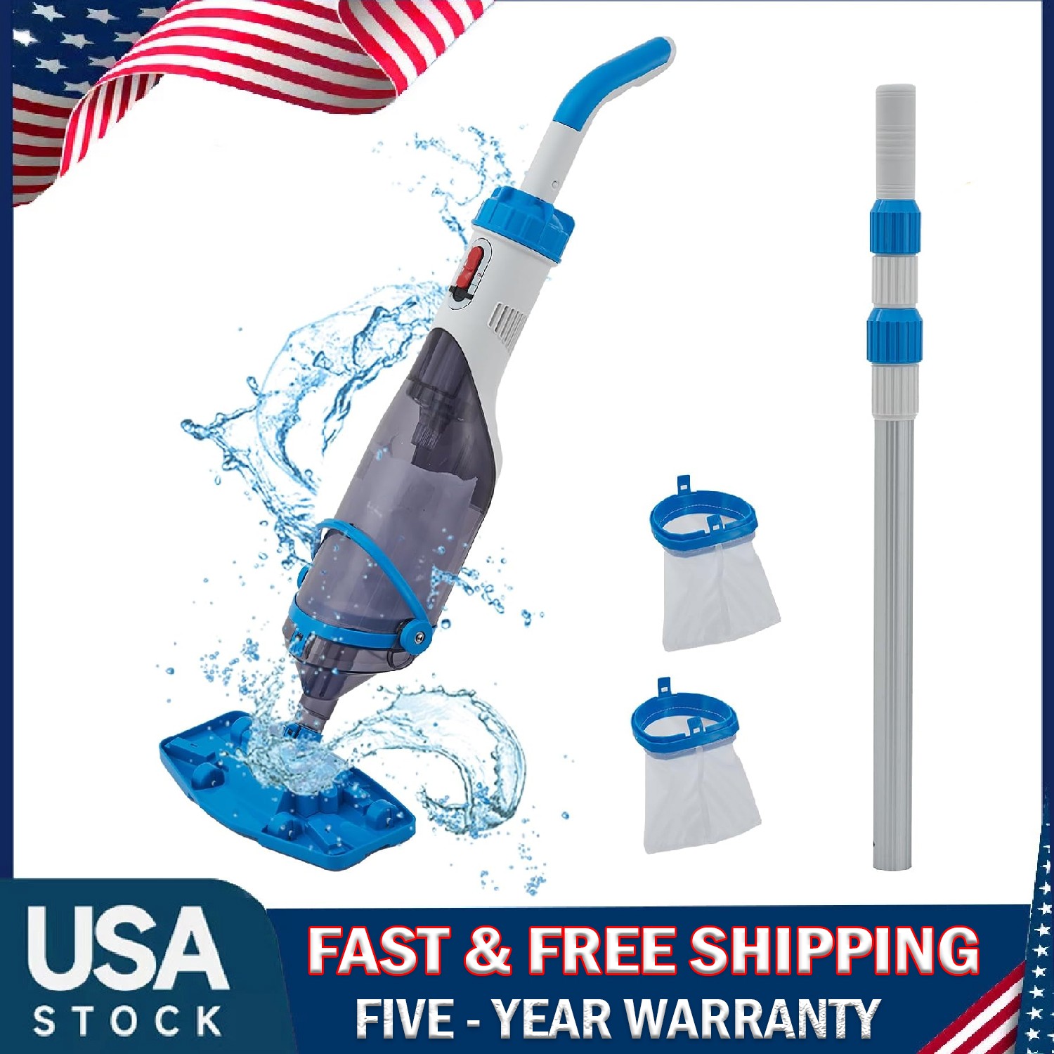 Cordless Rechargeable Pool Vacuum Handheld with Telescopic Pole for Above Ground