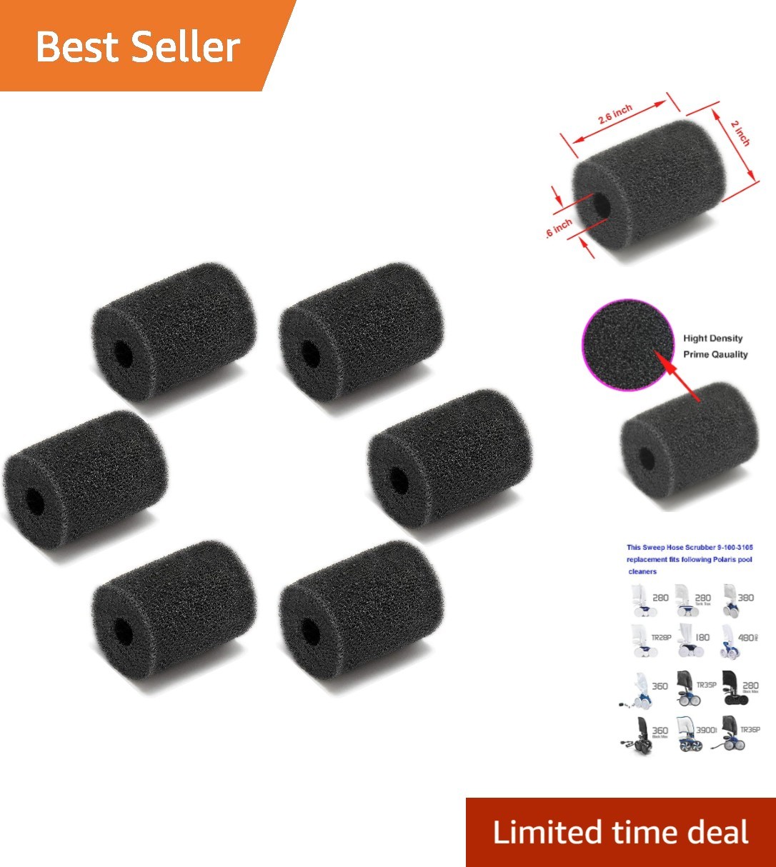 Durable 9-100-3105 Pool Cleaner Sweep Hose Scrubber Set – Fits Polaris 180-3900