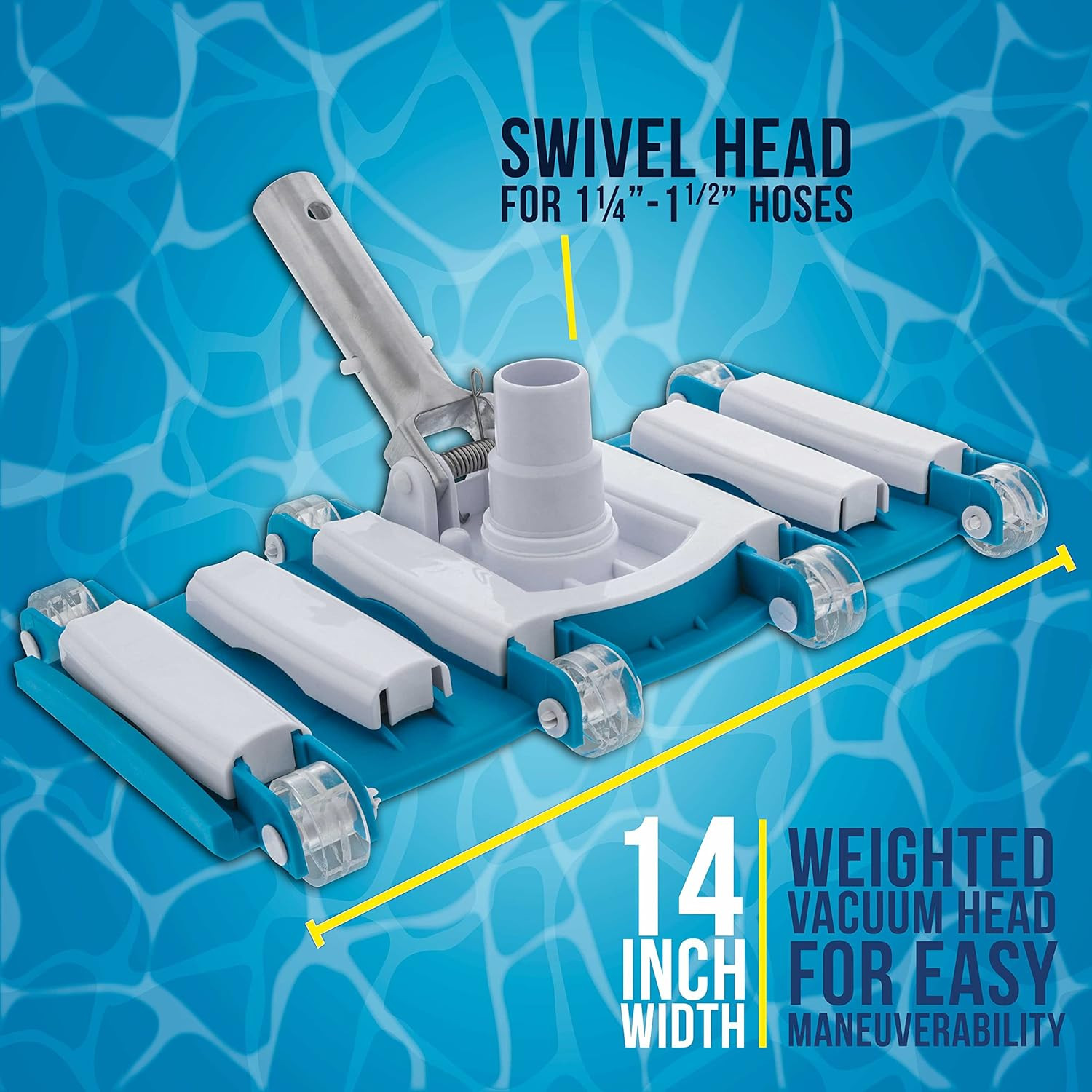 14&Prime; Manual Pool Vacuum Head for Inground Pools, Flexible, Weighted – 6 Weights,