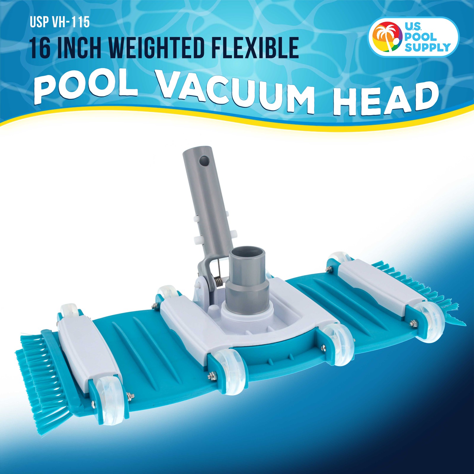 U.S. Pool Supply 16&Prime; Weighted Flexible Swimming Pool Vacuum Head, Side Brushes