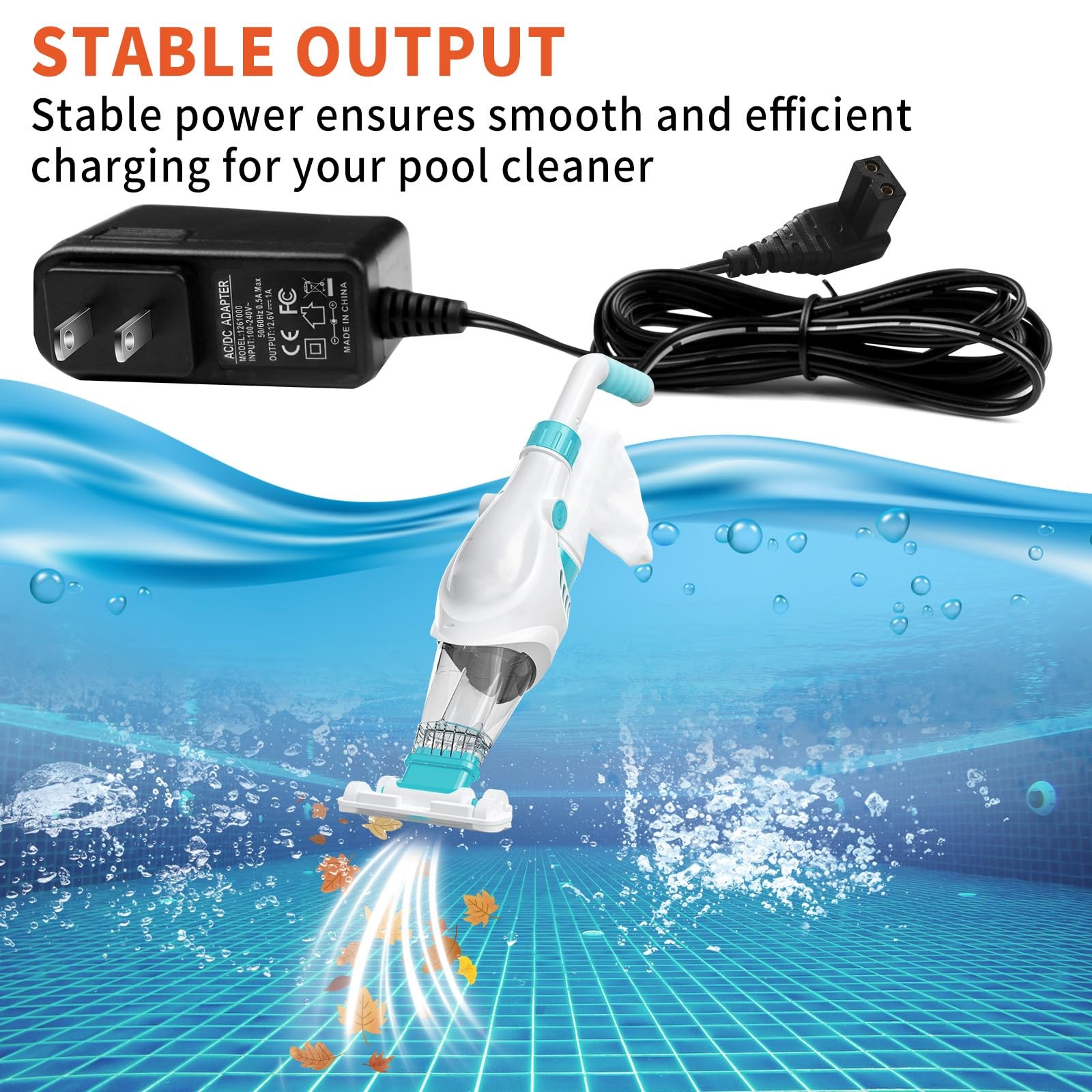 2-Pin 12.6V Power Adapter Charger for Aiper Seagull Pool Vacuum 600 black