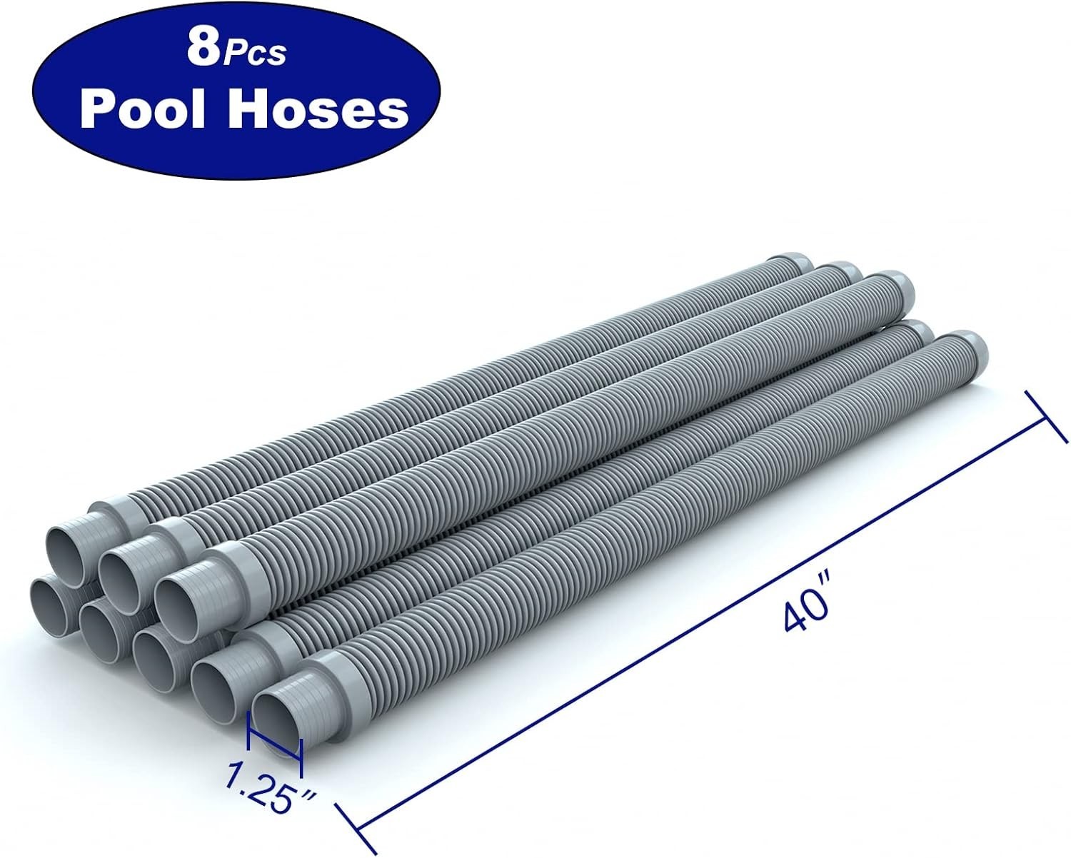 1.5” Pool Vacuum Hose Set – 8 Pieces for Auto Cleaners – 26ft Total