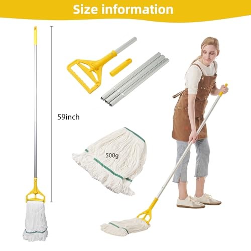 Heavy Duty Industrial Mop with Long Handle – 59&Prime; Looped-End String