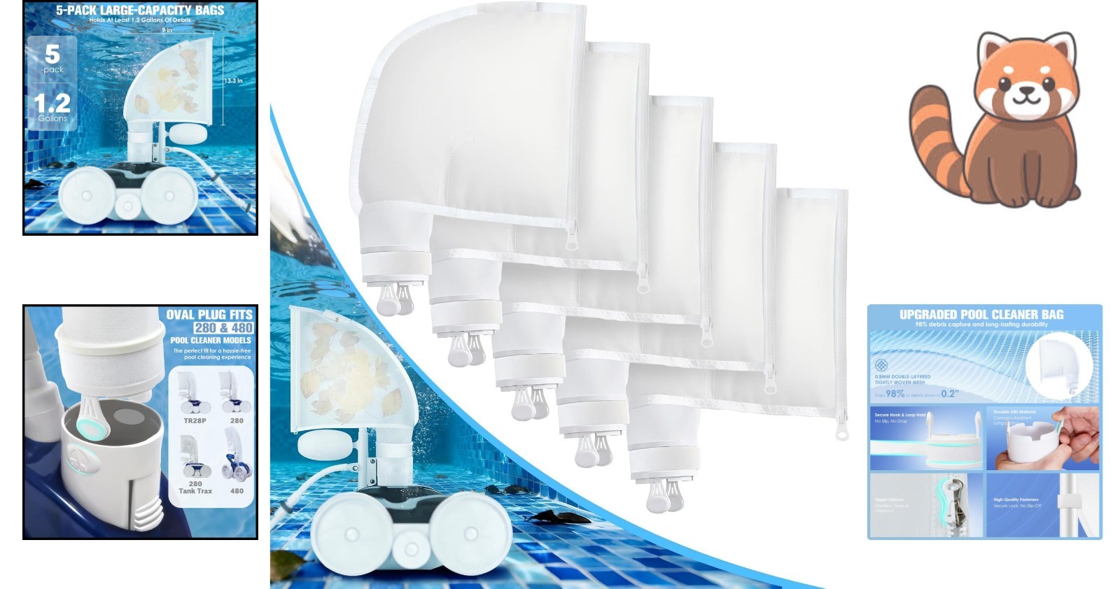 Tear-Resistant Pool Sweep Bags with Secure Fit – 5 Pack for Endless Clean