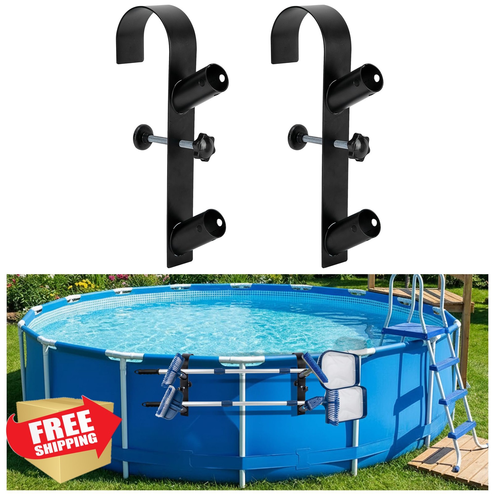 codree 2 Pcs Pool Leaf Skimmer Net Holder, Adjustable Above Ground Pools Hook…