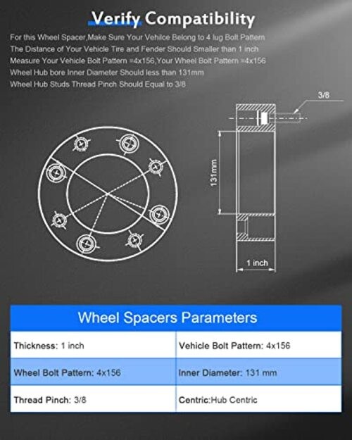 2PCS 4 lug Wheel Spacers 1&Prime; 4x156mm to 4x156mm fits for Polaris Sportsman 2pcs