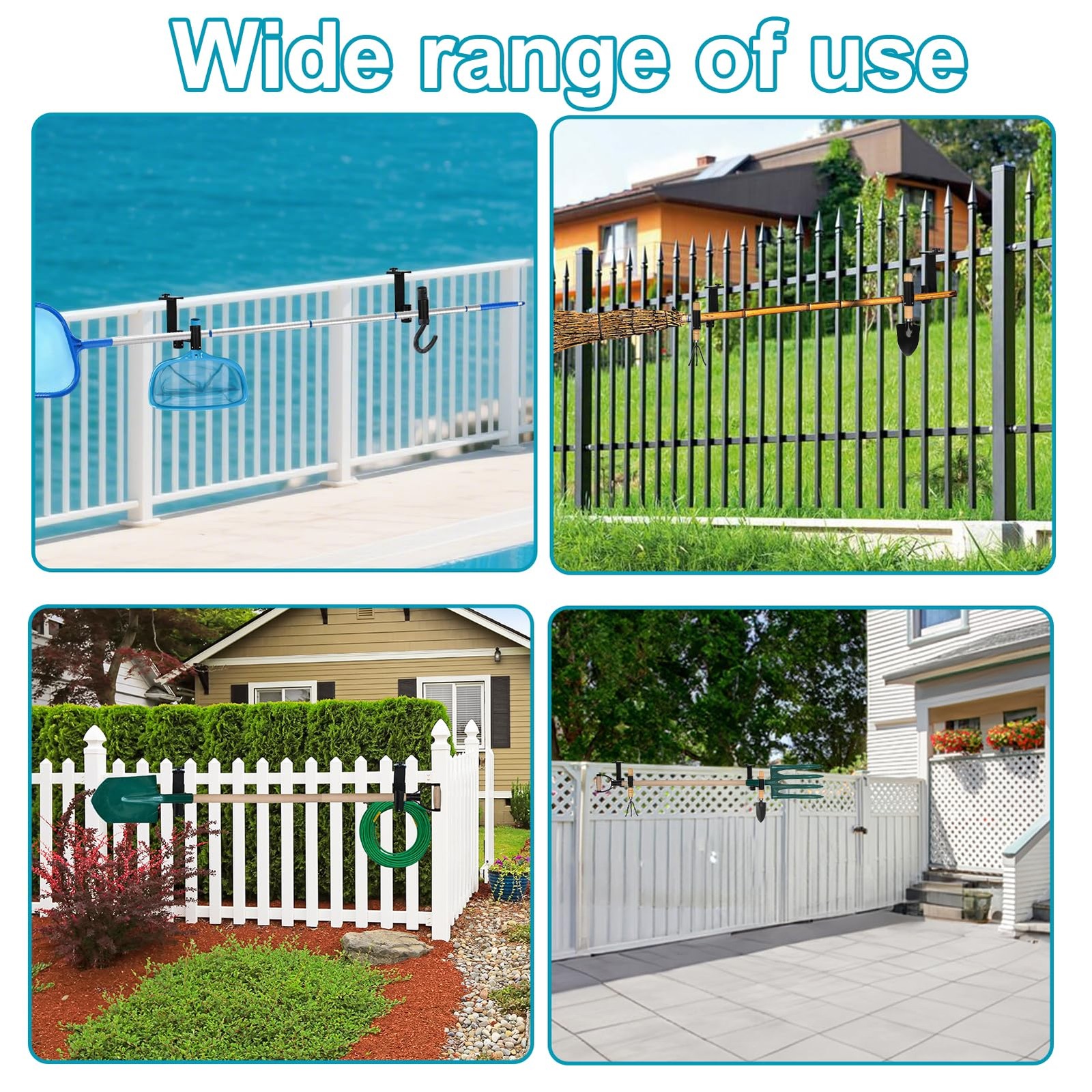 Adjustable Pool Fence Hooks Metal Organizer for Cleaning Tools & Accessories