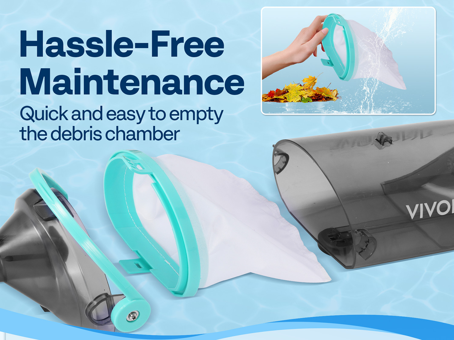 Cordless Pool Vacuum with Telescopic & Extension Poles 9.12ft, 18.5 GPM Suction