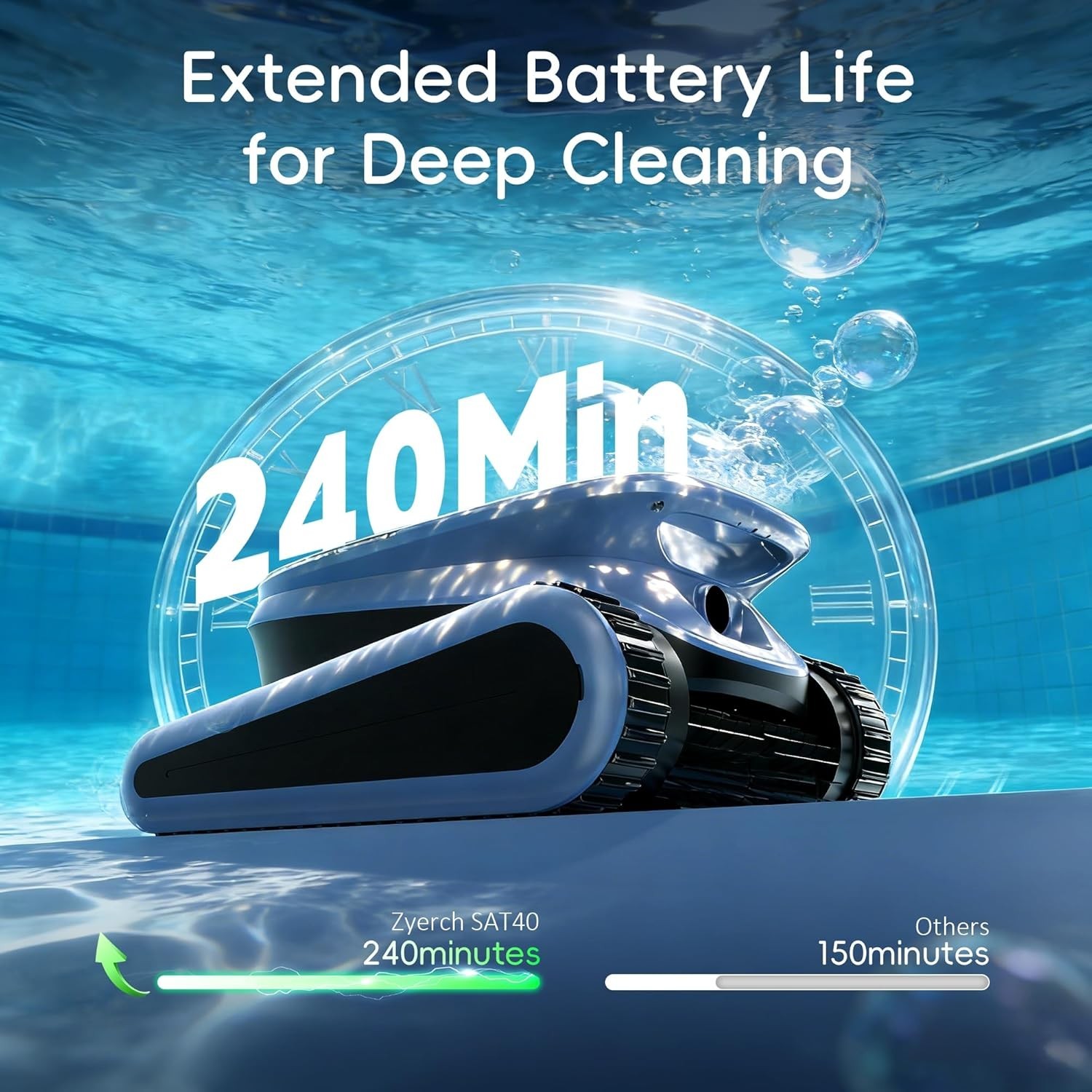 Seauto SAT40 Robotic Pool Vacuum Cleaner 4H Cordless Pool Vacuum App Support