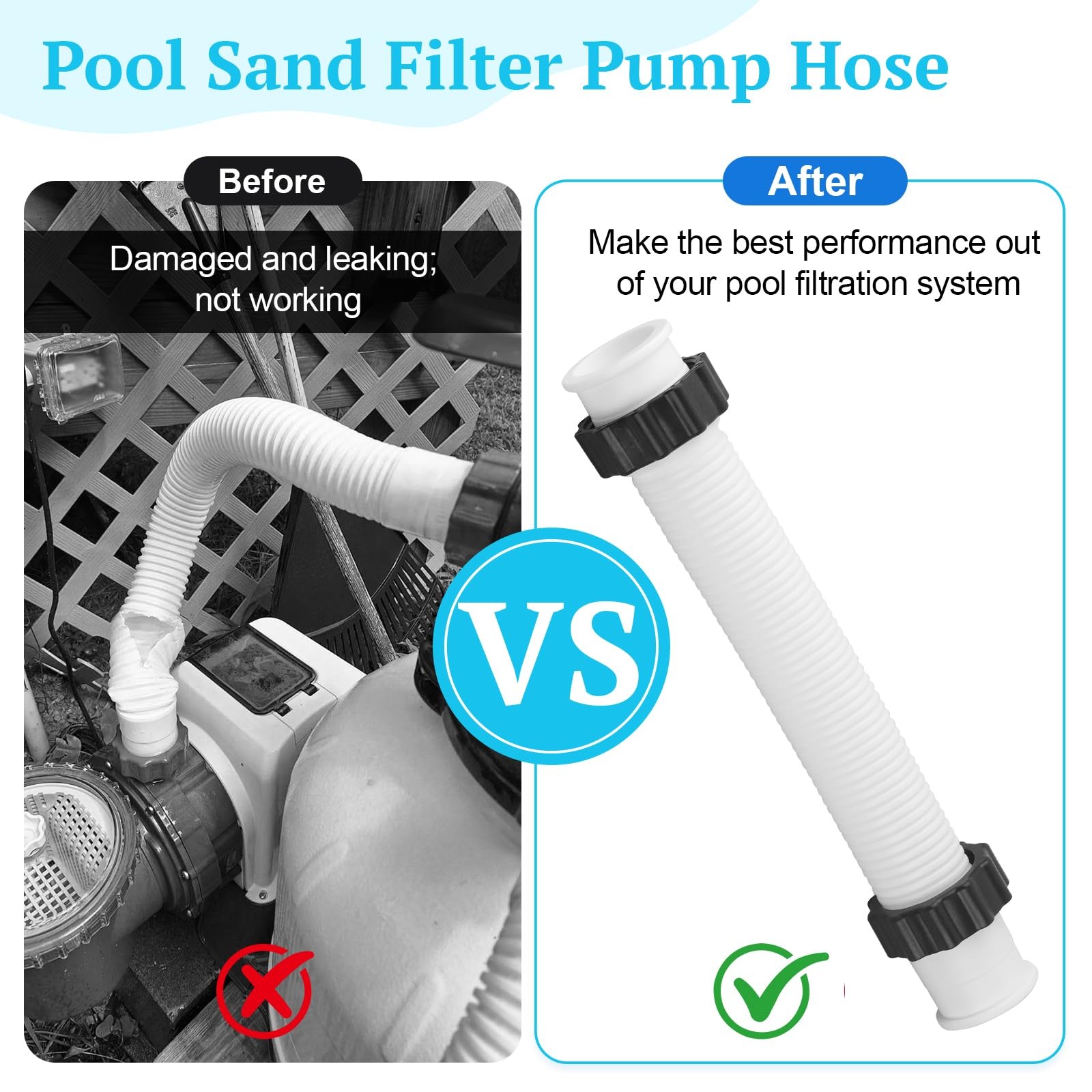11535 Pool Sand Filter Pump Hose, 16 Inch Interconnecting Hose for Intex Sand Fi