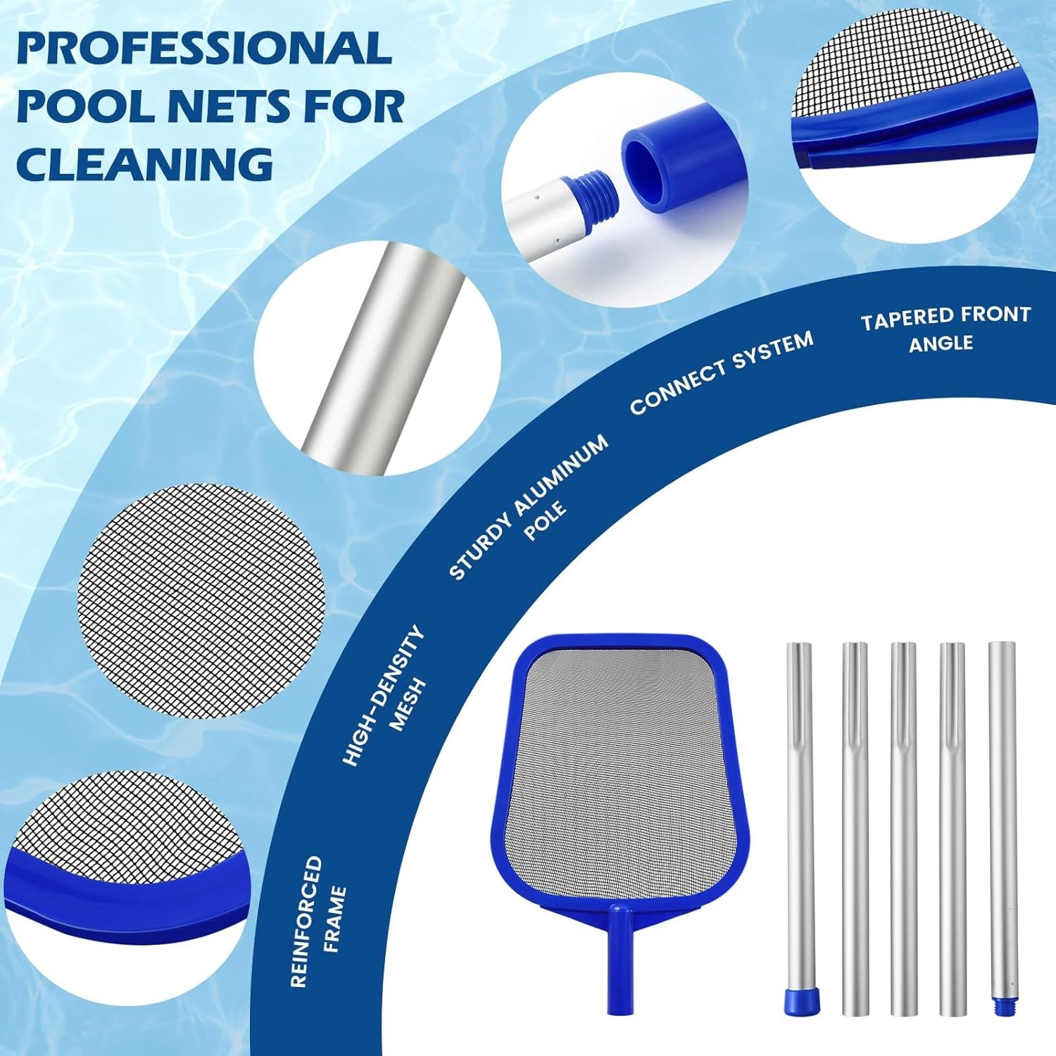 Durable Aluminum Pool Skimmer Net – Telescopic Pole 23 » to 60 » for All Pools