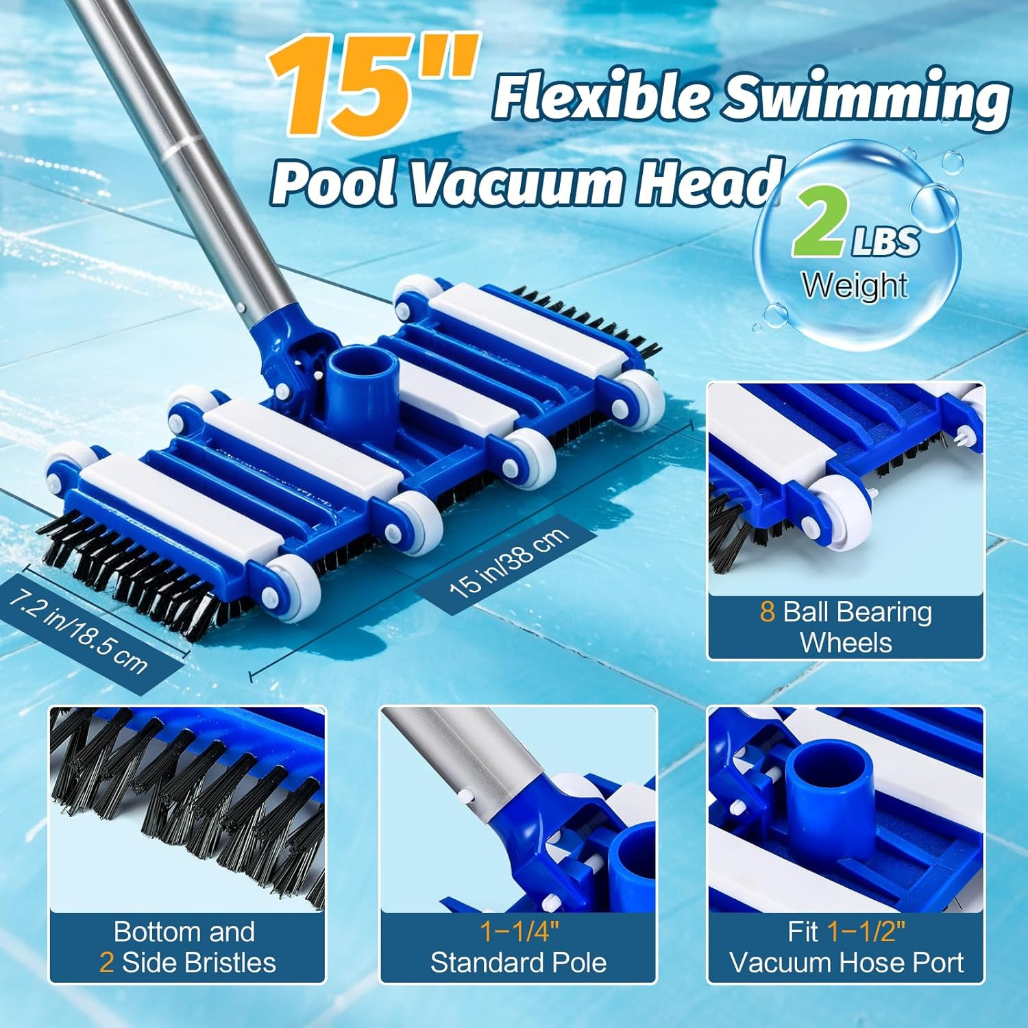 4-in-1 Pool Vacuum Cleaning Kit with 8.8ft Pole & Skimmer Nets for All Pools