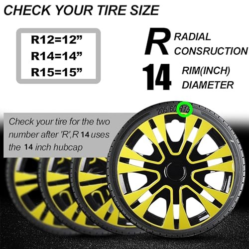 Yellowish Green Hubcap Wheel Cover 14 inch Black with Yellowish Green
