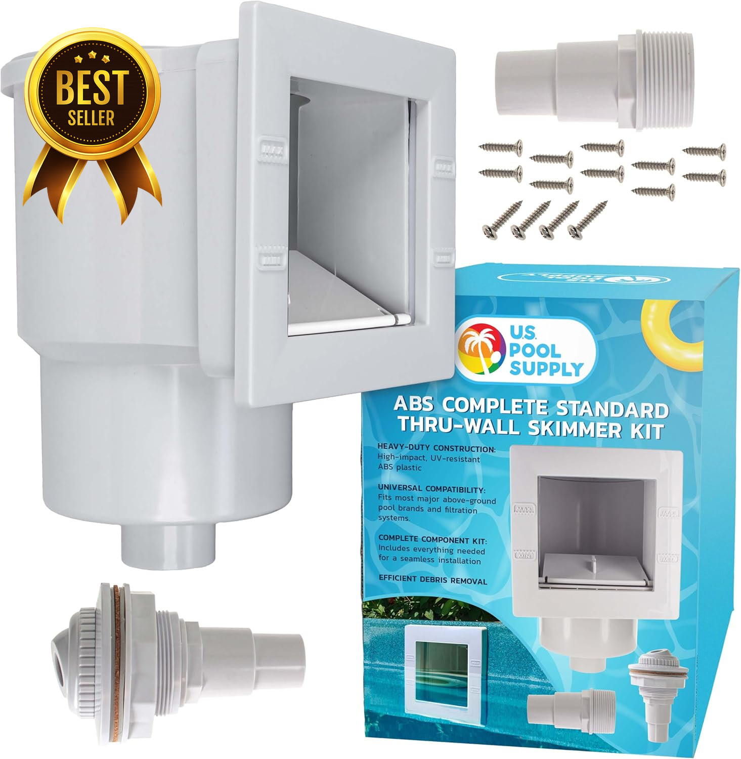 Standard Thru-Wall Above Ground Pool Skimmer Kit ABS Construction Complete Unive
