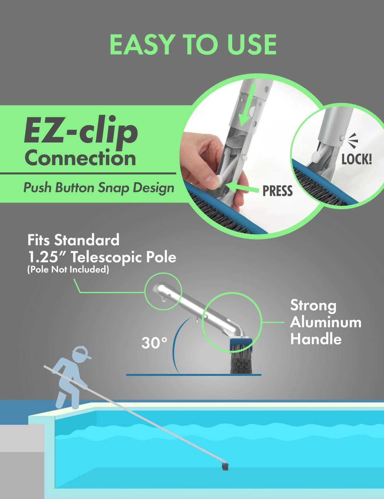 KEMANO Heavy Duty Pool Brush Head: Industrial-Grade Grit Non-Metal Stiff Bris…