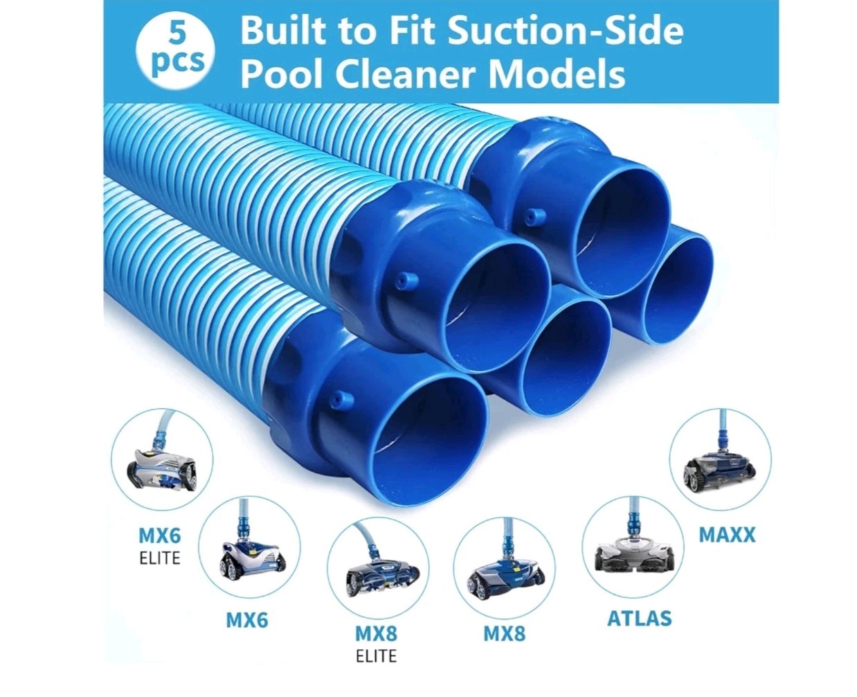 5-Pack 39&Prime; Pool Cleaner Hose for Zodiac MX6 MX8 X7 T3 T5 R0527700 Twist Lock