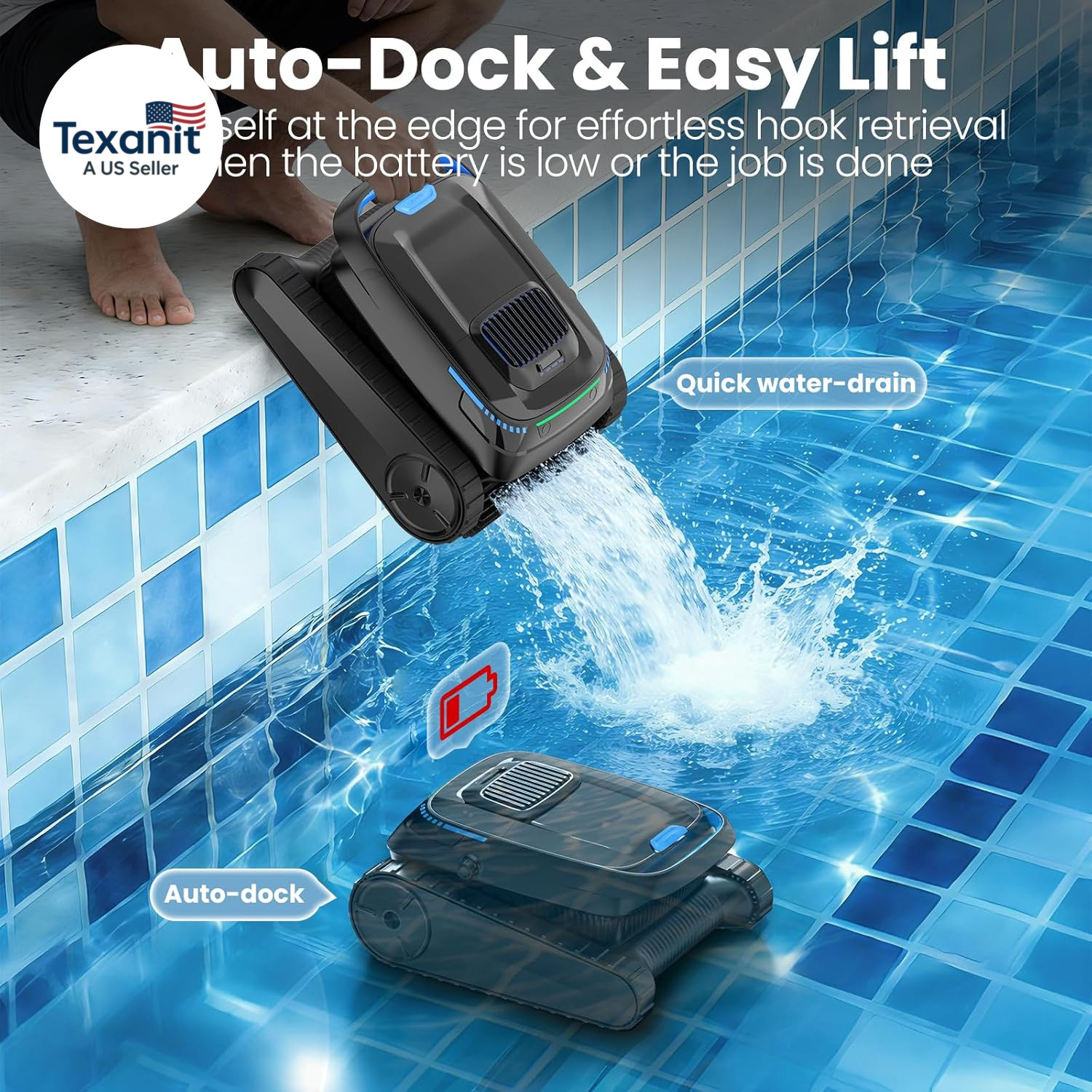 Robotic Pool Vacuum PC10, Cordless Pool Cleaner Robot for Inground & above Groun