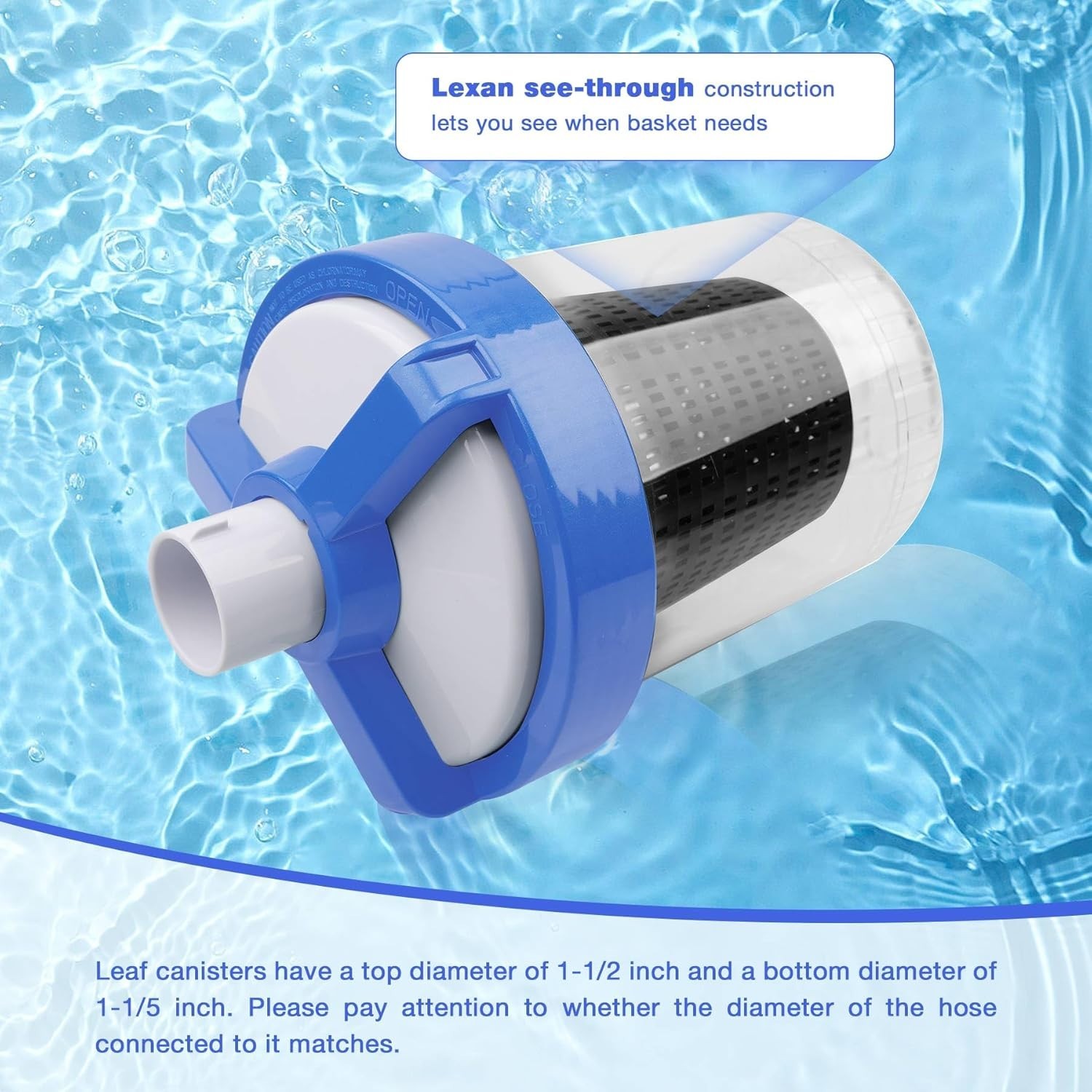 NEW Inline Pool Leaf Canister Leaf Catcher Filter w/ Strainer Basket 5 Socks