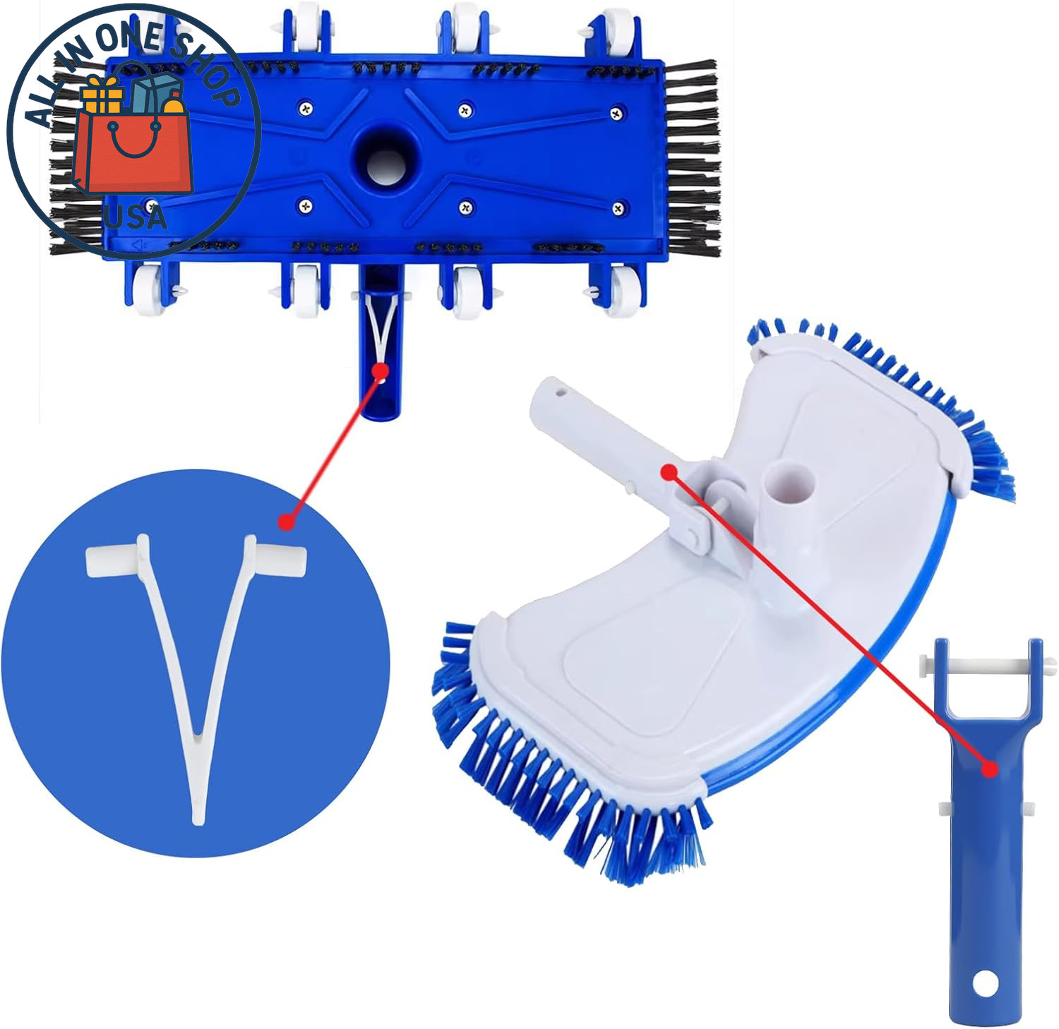 Pool Vacuum Head Handle Replacement Parts with V-Clip & Pin – 2 Pack