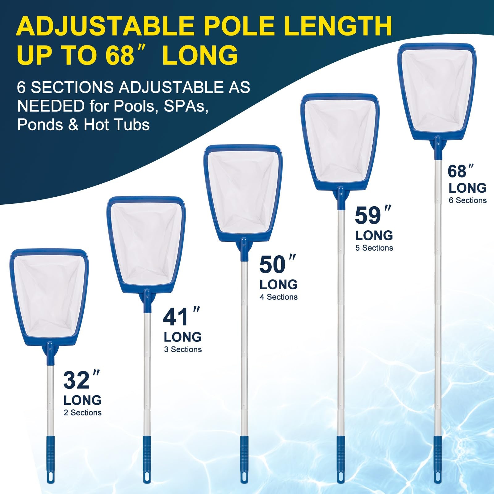 Pool Skimmer Net with Pole Ultra Fine Mesh for Cleaning Pools, Spas & Hot Tubs