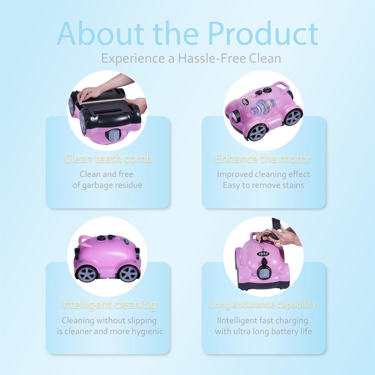 Hinice Cordless Robotic Pool Cleaner Automatic Vacuum 150 Min 2200 Sq.Ft. Pink