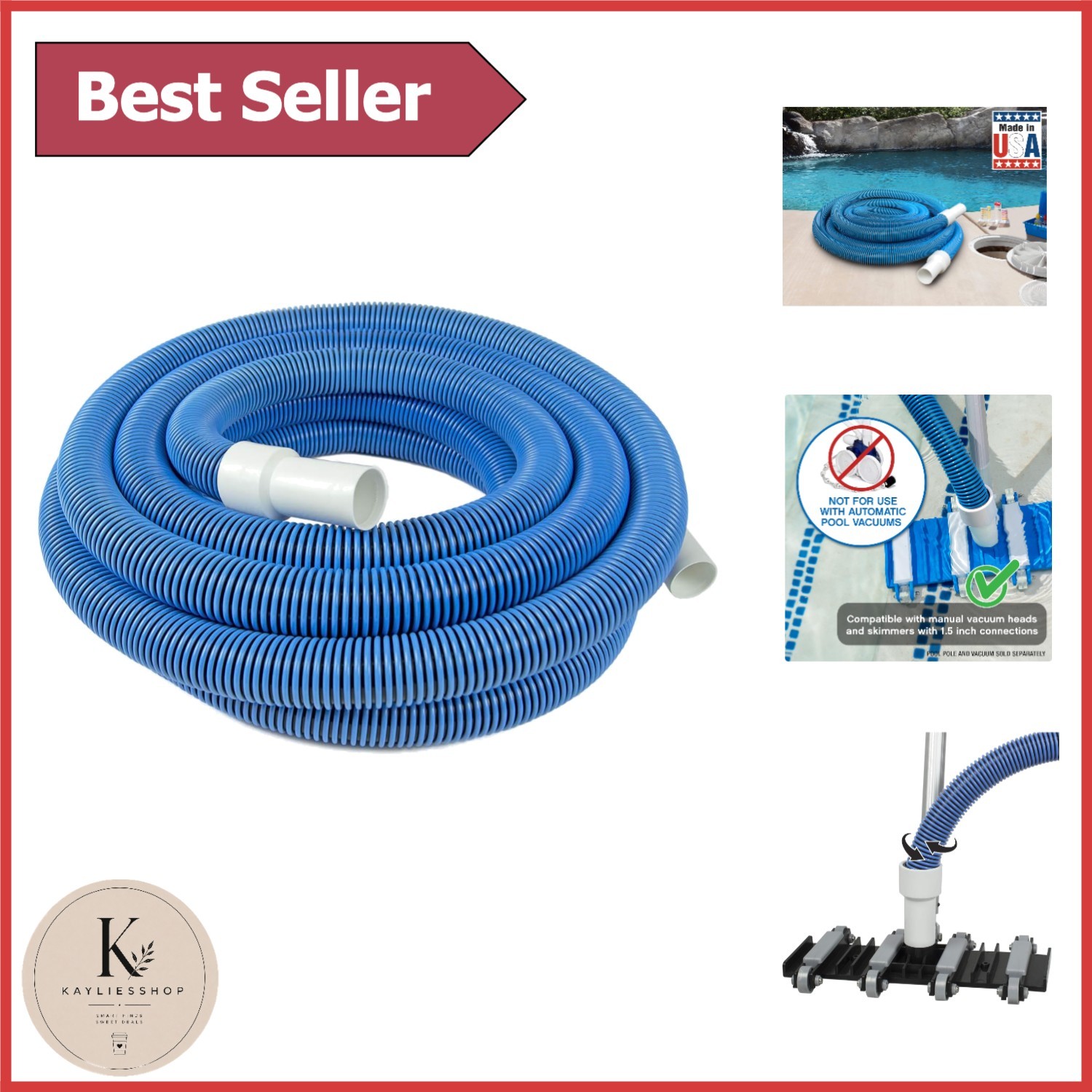30 Ft Manual Pool Vacuum Hose for Inground & Above Ground Pools – Kink-Free