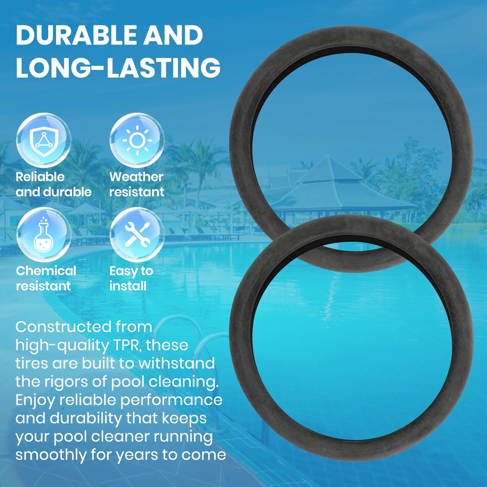 (3-Pack) Calvana Pool Cleaner Tires, 48-232 Replacement 48-232, black