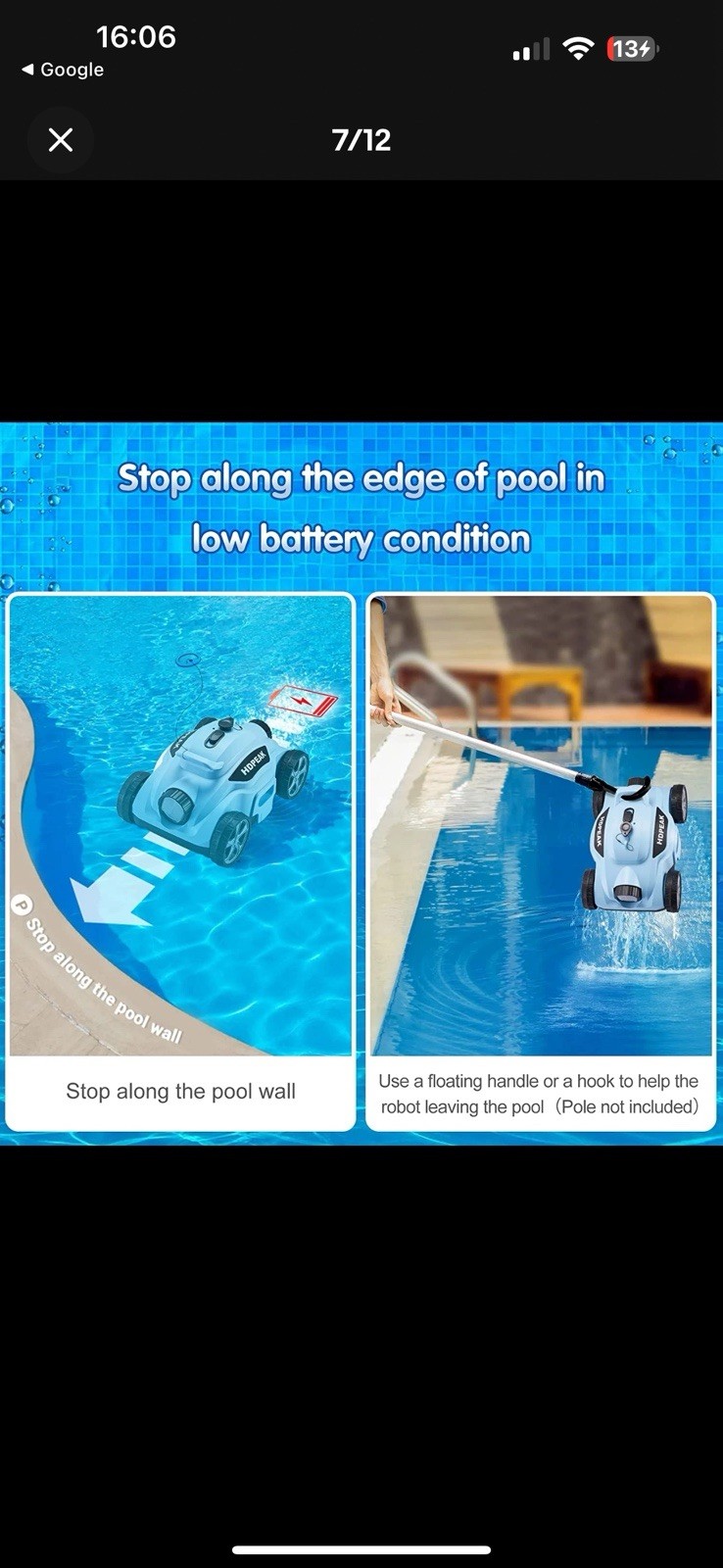 Robotic Pool Cleaner 110 Mins Auto-Parking Rechargeable Automatic 50 Feet Blue
