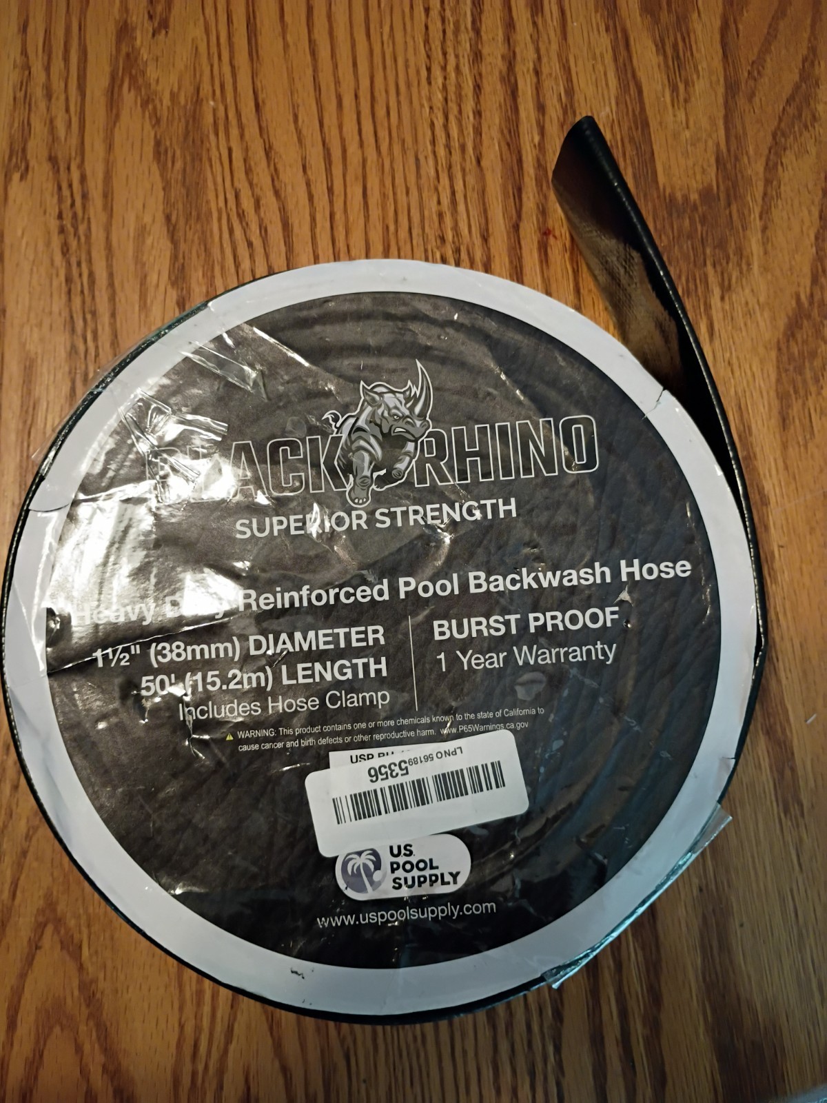 Black Rhino 1-1/2&Prime; x 50&prime; Pool Backwash Hose with Hose Clamp Free Shipping