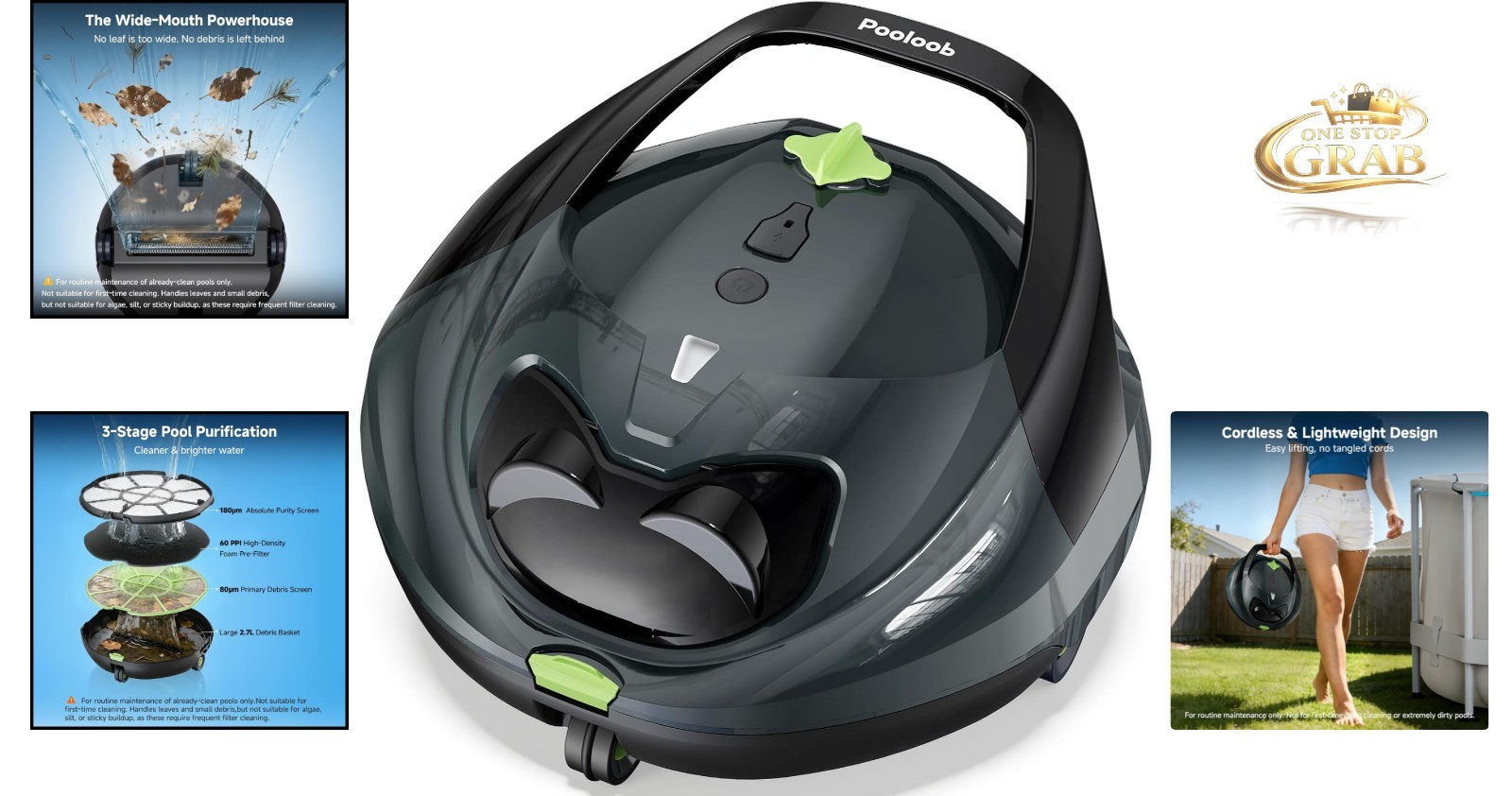PF1 Cordless Pool Cleaner Robot for Flat-Bottom Pools 150 Min Runtime
