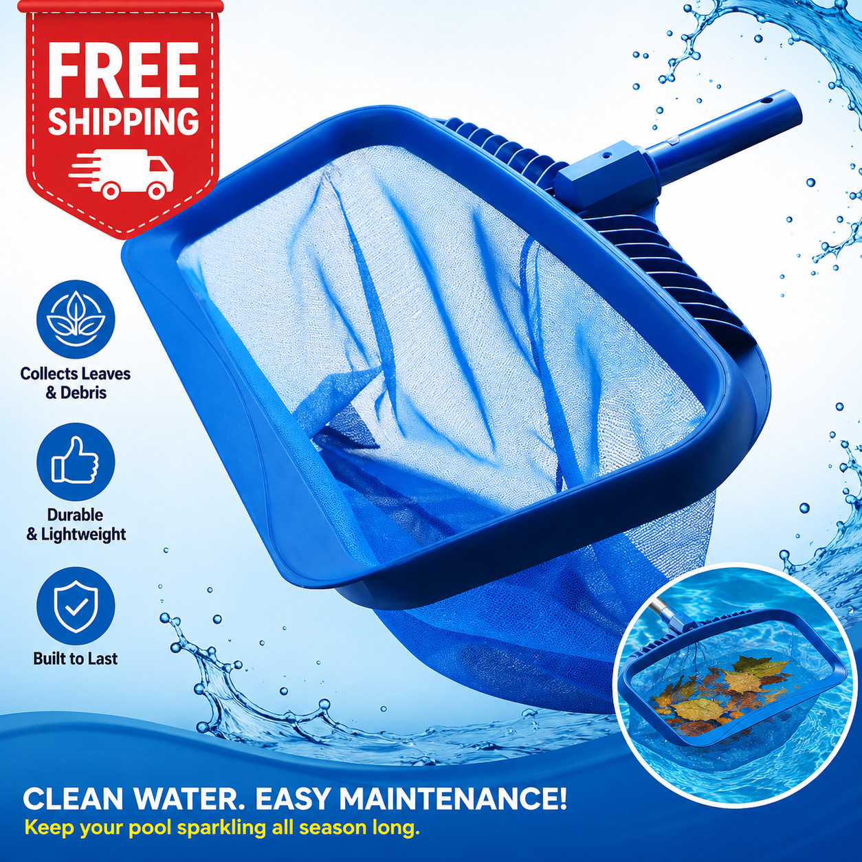 Heavy Duty Pool Leaf Skimmer Net Rake Deep Bag Swimming Pool Debris Cleaner