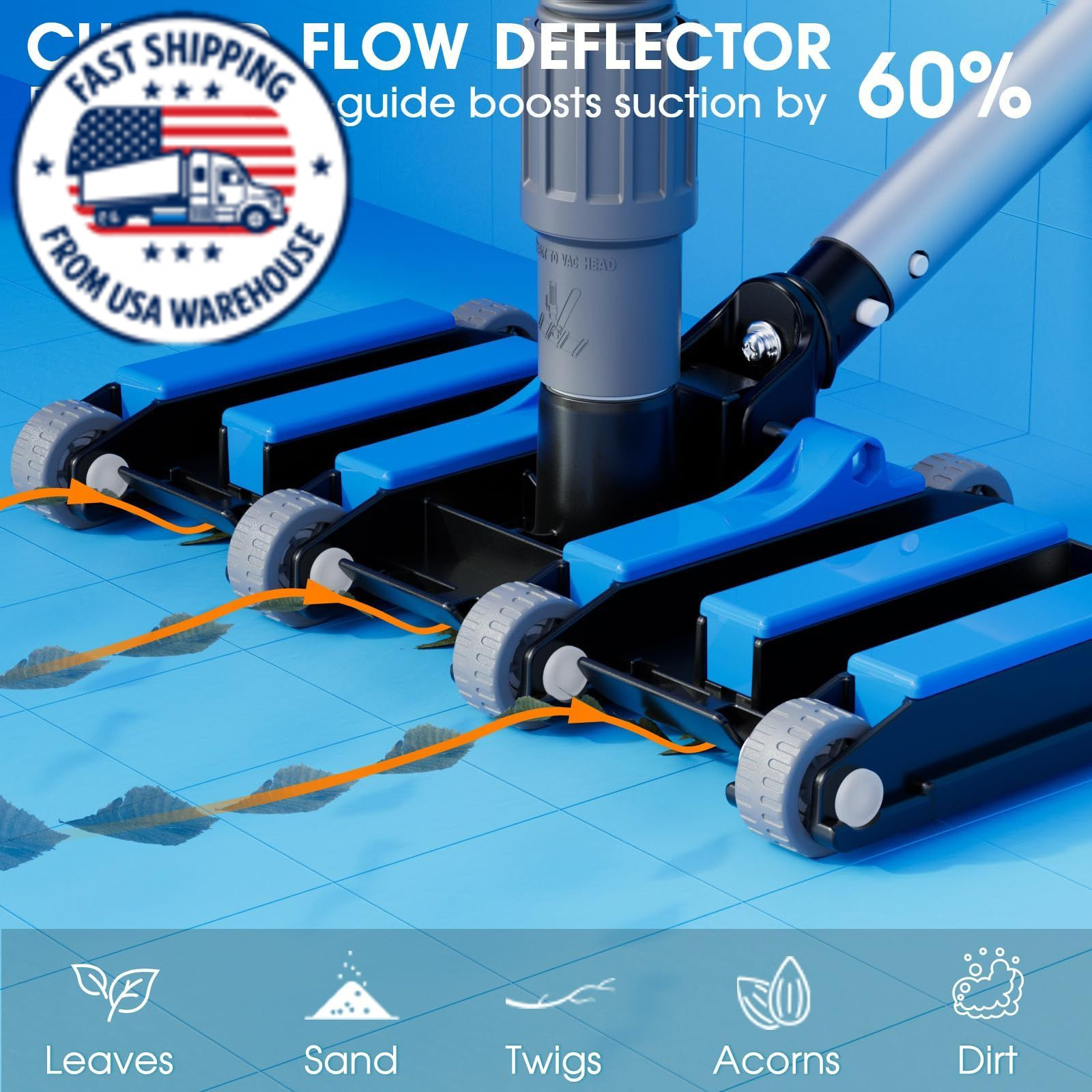 Commercial-Grade 4.4 LB Weighted Pool Vacuum Head & Swivel Handle – Blue