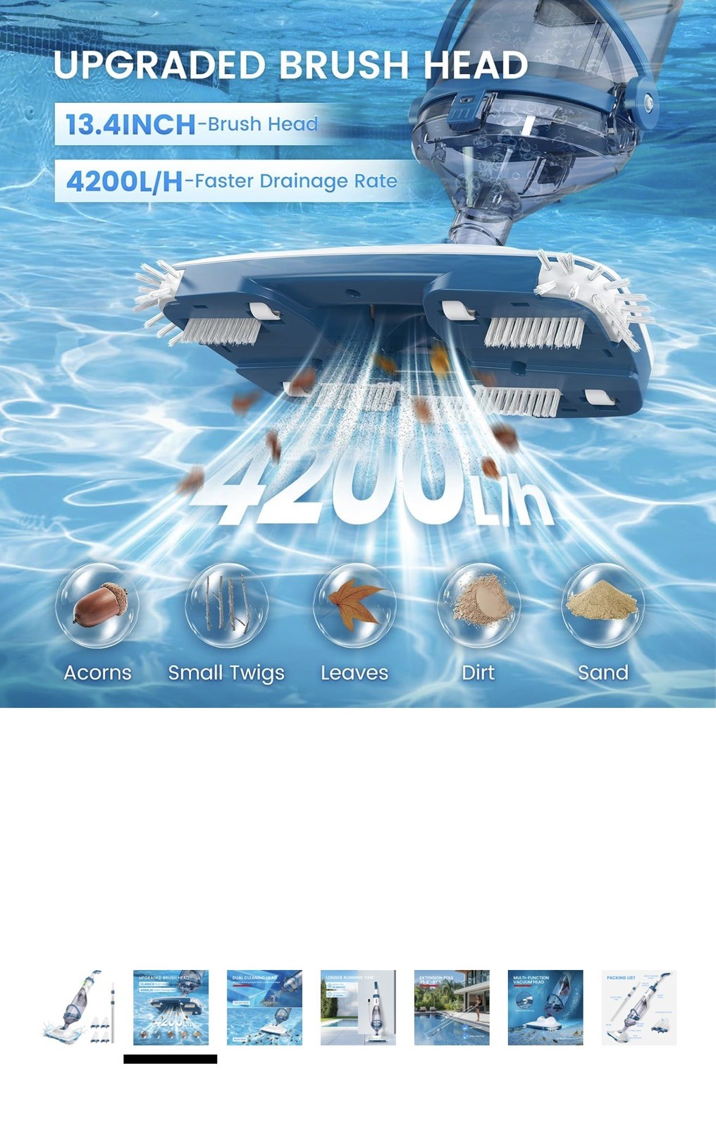 PC15 Cordless Pool Vacuum: 13.4&Prime; Head & 87.5&Prime; Telescopic for Fast Cleaning