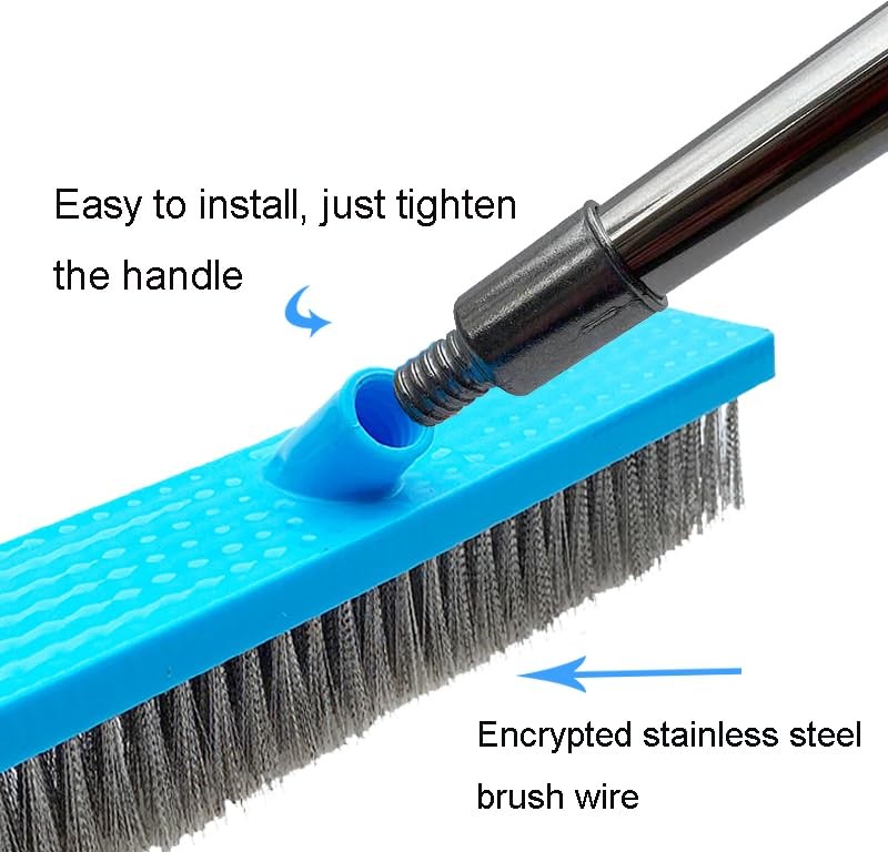 65&Prime; Long Handle Pool Brush – Heavy Duty Stainless Steel Wire Bristle Scrubber…