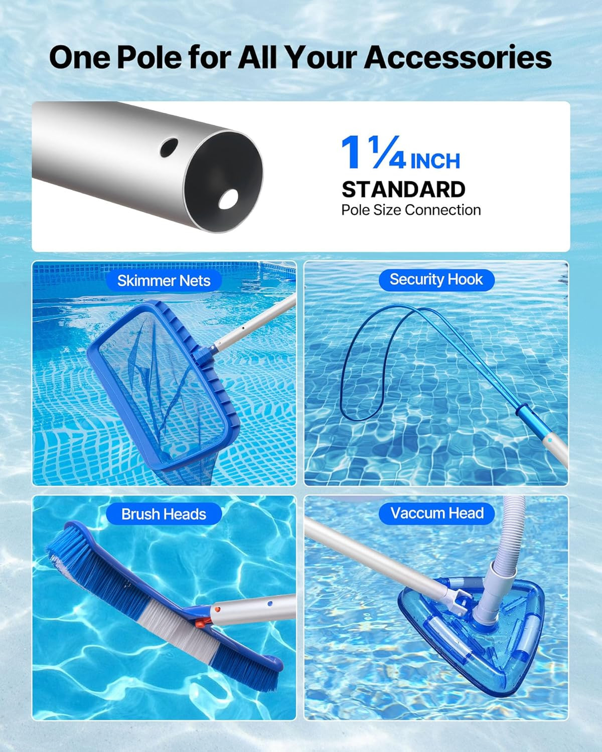 Pool Pole, 3.4 to 15 Ft Telescoping Swimming Pool Cleaning Poles, Professional A