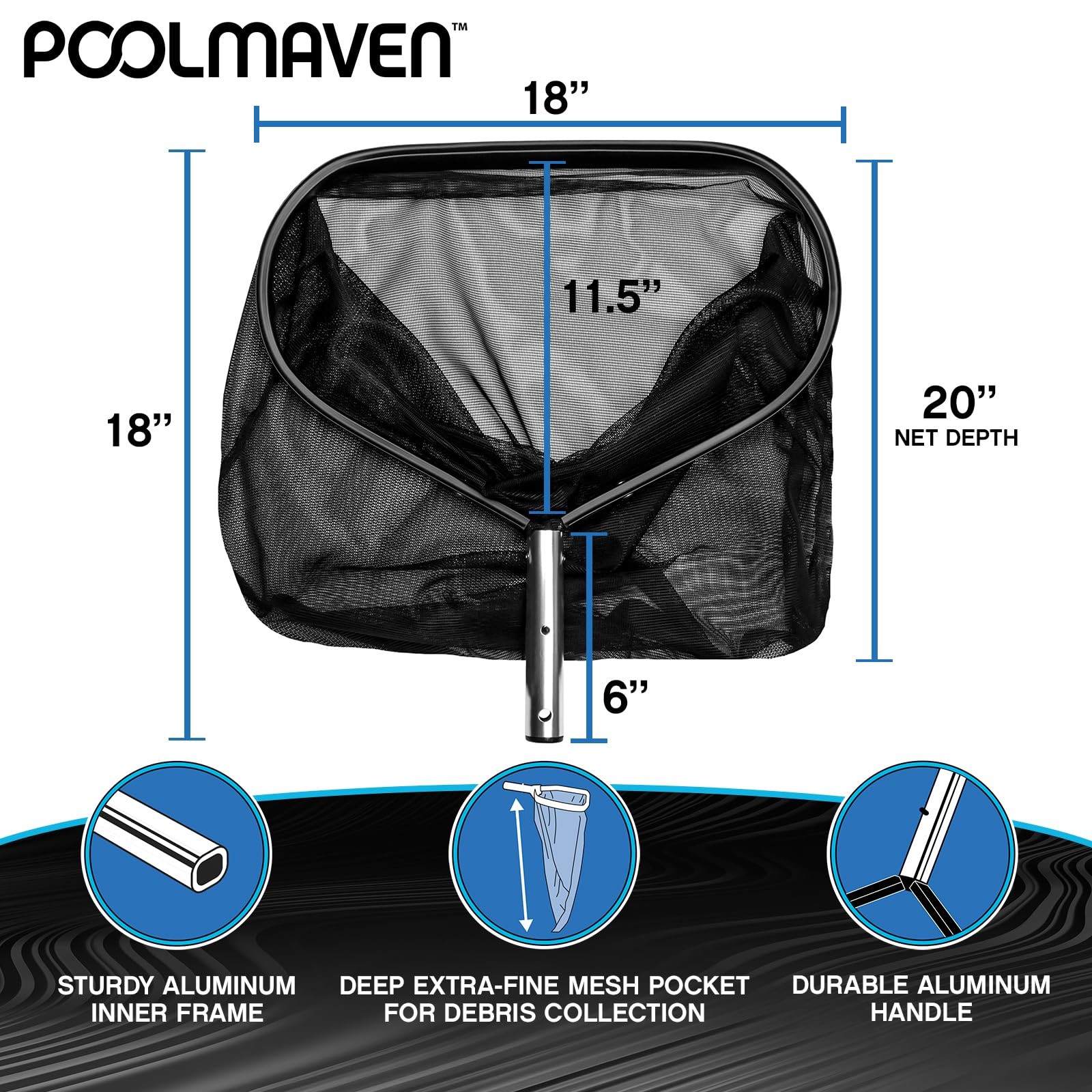 Poolmaven Performance Series Deluxe Heavy-Weight Aluminum Pool Leaf Rake Deep